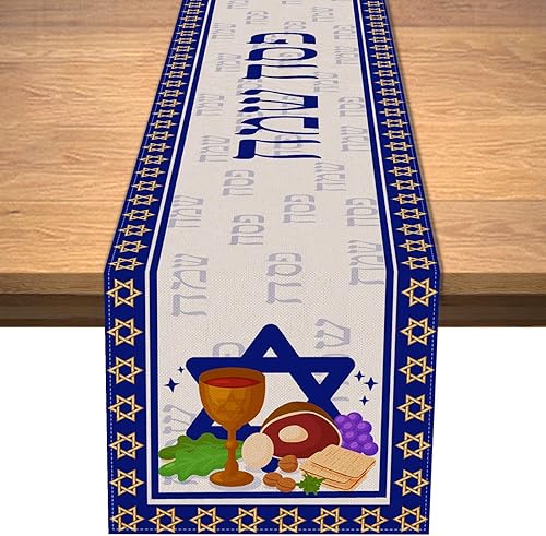 Vohado Camino de mesa de lino feliz pascua, fiesta judía, hogar, comedor, cocina, chimenea, decoración