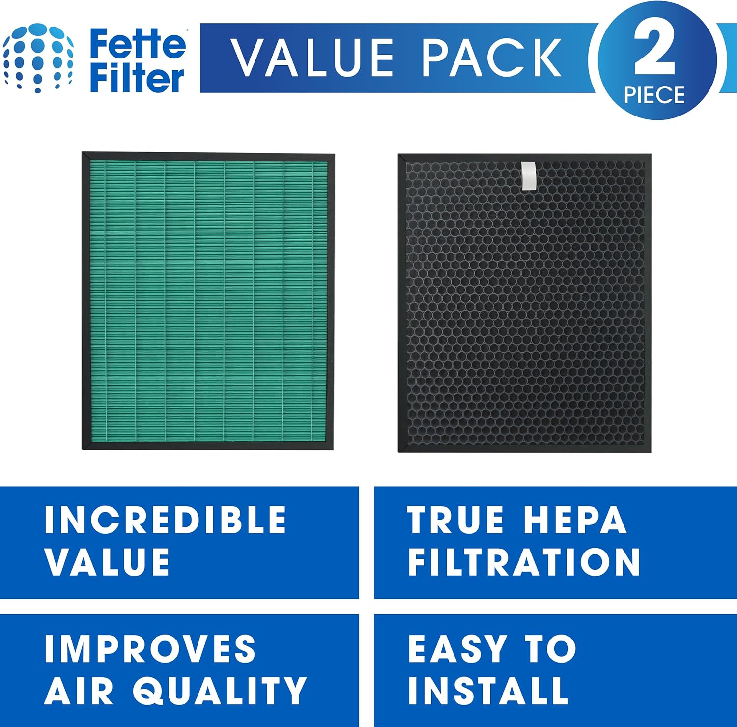 2 Pack 250/250S Replacement Filter for Coway AIRMEGA 250 / 250S Smart Air Purifier Max 2 Green True HEPA with Active Carbon Filter Part # AP-1720-FP AP1720FP (Pack of 2)