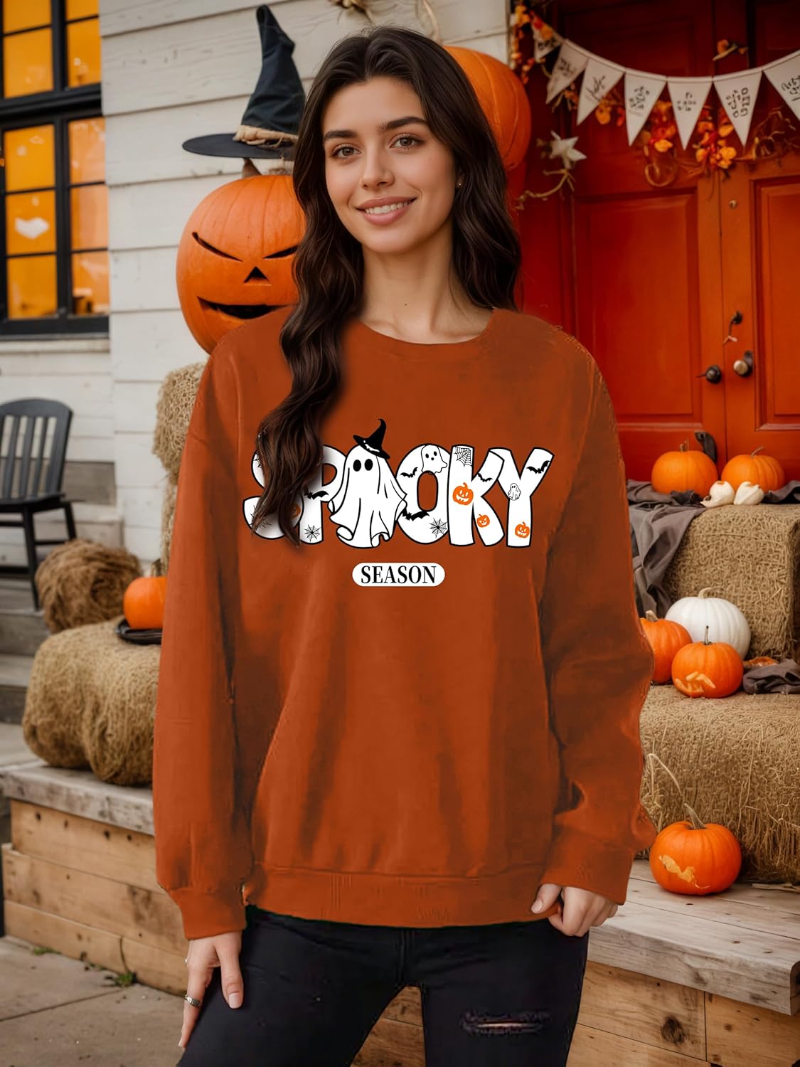 Women's Witch Sweatshirt Halloween Vintage Graphic Long Sleeve Shirts Spooky Season Fall Pullover Tops - Image 3