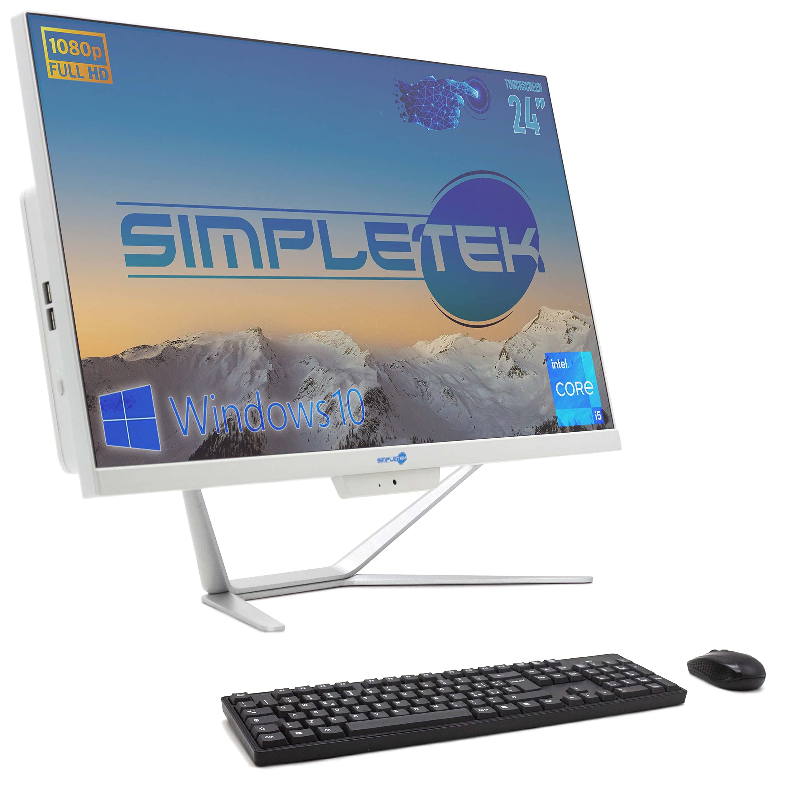 SIMPLETEK PC All in One 24” TouchScreen Full HD Core i5 Fino a 3.20GHz | Windows 10 Pro 16GB RAM SSD 960GB | Webcam integrata WiFi5 Bluetooth Desktop Computer Fisso Aio