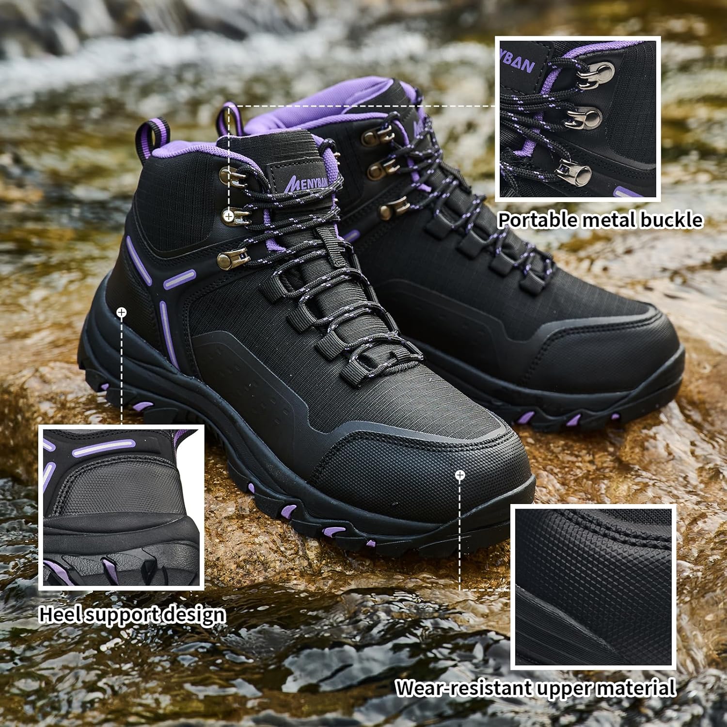 Women's Waterproof Hiking Boots Non-Slip Traction Ankle Support Breathable All-Day Comfort for Outdoor Trekking Camping Trail Walking