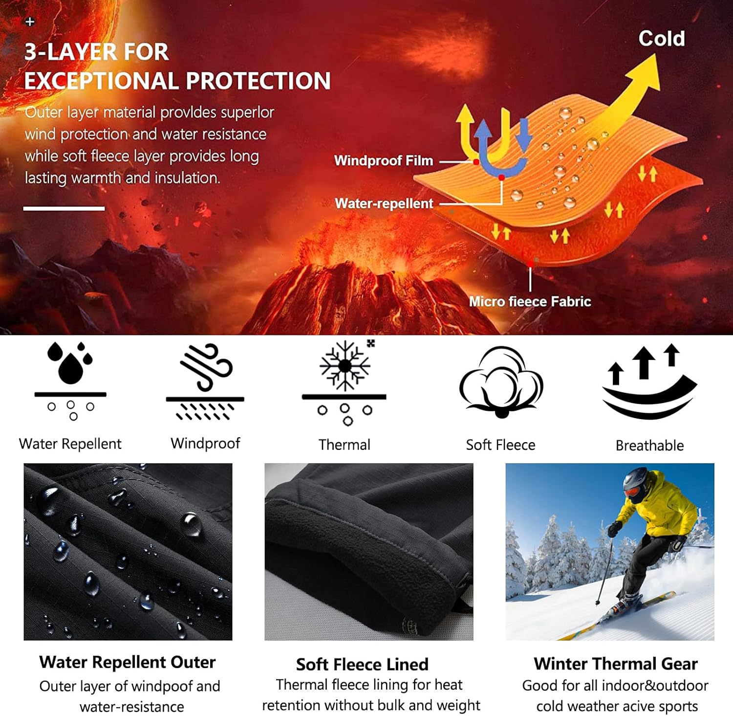 KOCTHOMY Men’s Fleece Lined Hiking Pants,Winter Outdoor Thermal Casual Work Cargo Pants with Multi Pockets, No Belt. - Image 4