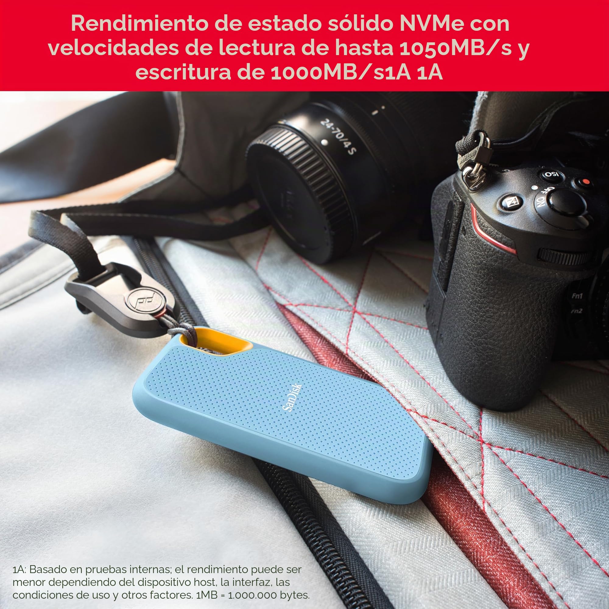 SanDisk SSD portátil Extremo de 2 TB - hasta 1050 MB/s - USB-C, USB 3.2 Gen 2 - Unidad Externa de Estado sólido - SDSSDE61-2T00-G25B