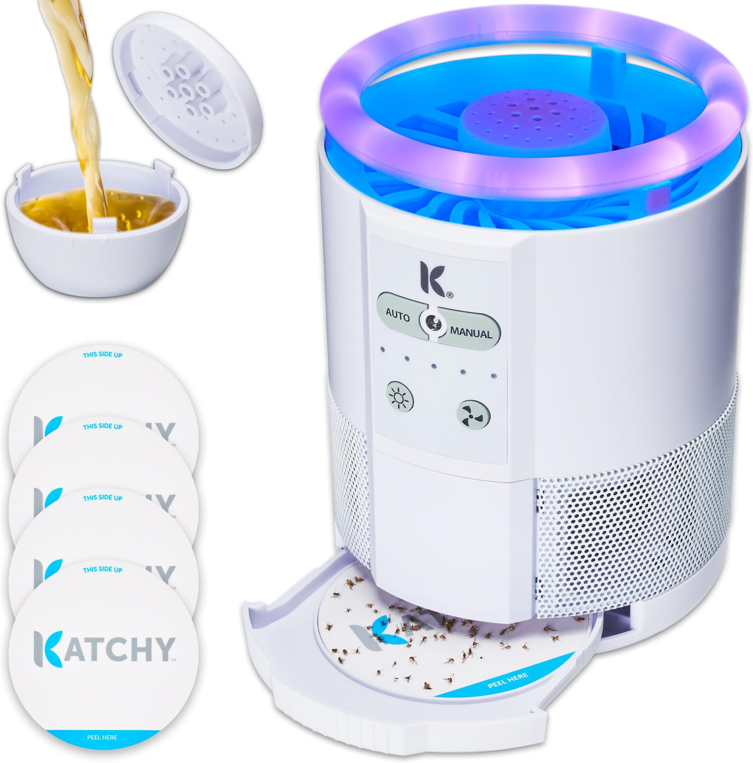 Duo – Indoor Fly Trap with Scent Pod – Day & Night Effective – Mosquito, Fruit Fly, Gnat & Small Moth Killer – Non-Zapper Trap with UV Bug Light & Fan Suction (White)