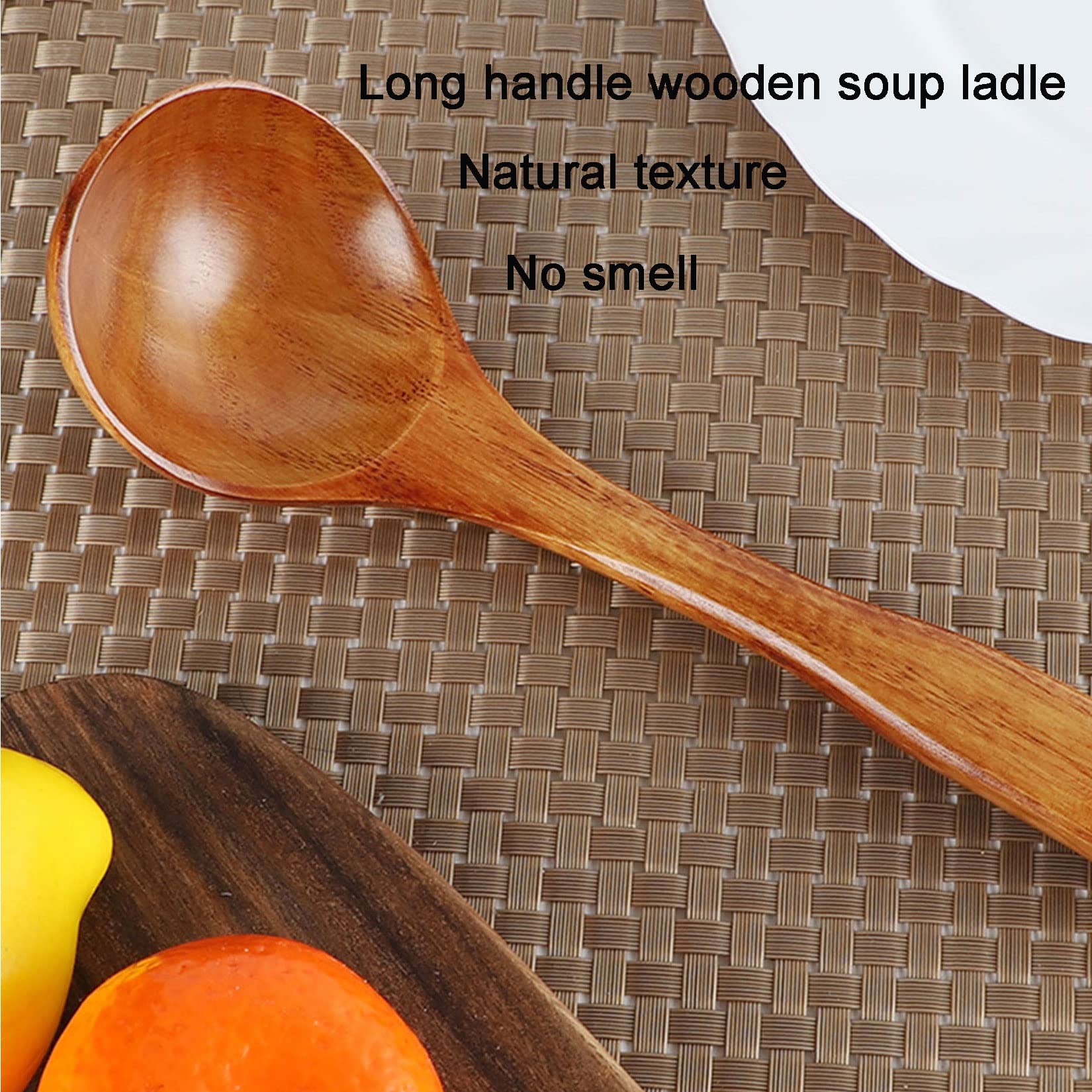 Cucharada de sopa de madera de mango largo de Kemu, cocina doméstica Cuchara de madera sin palanca de madera, cuchara de cocción de 9 ", cuchara de madera hecha a mano natural,4pcs