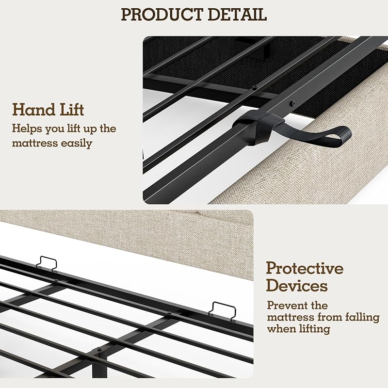 King Bed Frame with Hydraulic Gas Lift Up Storage, Linen Upholstered image 6