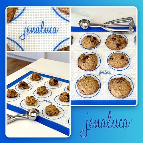 Miniatura 5 de Jenaluca Paquete de 2 alfombrillas de silicona para hornear, antiadherentes con medidas de galletas, resistentes al calor para galletas y otros