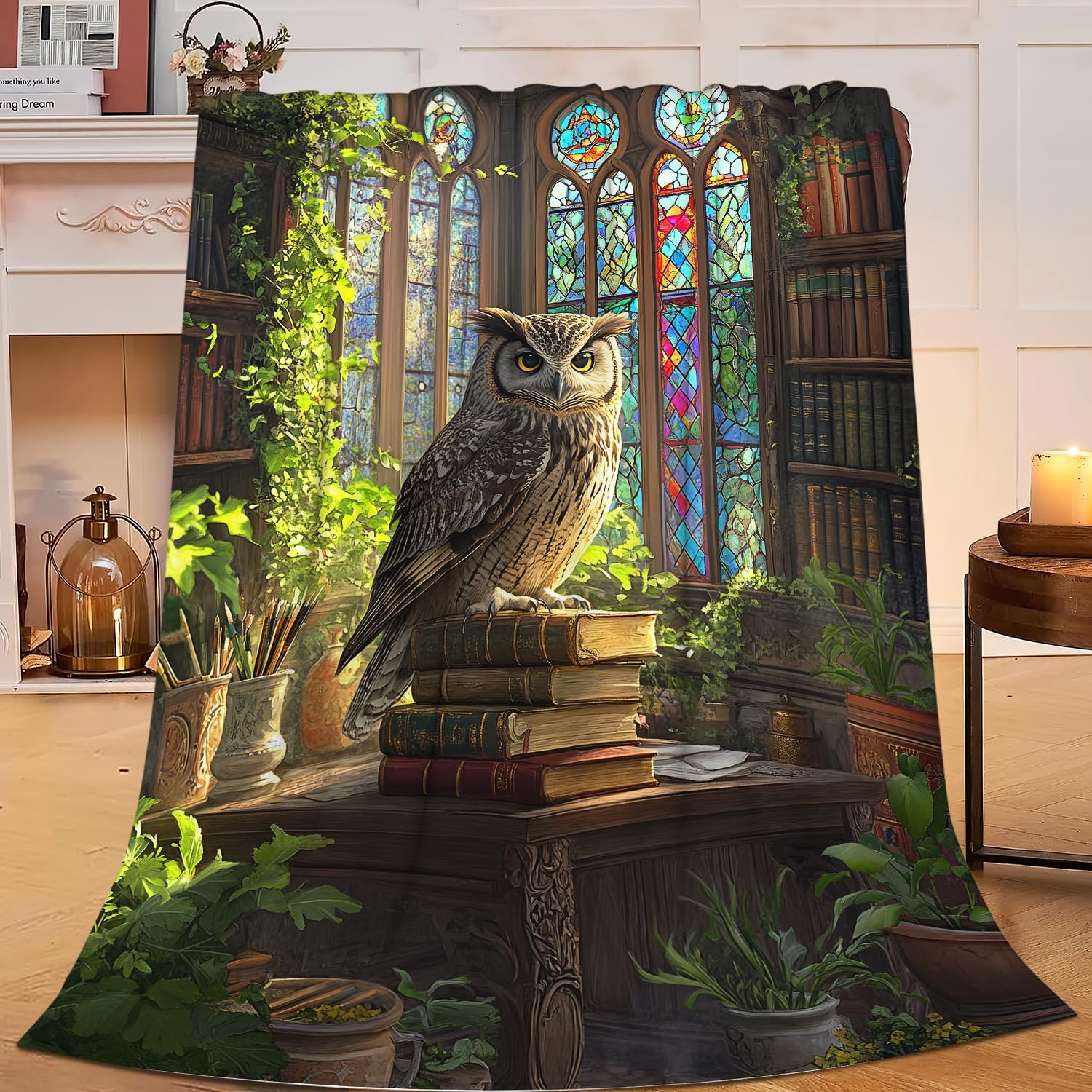 Owl Fleece Blanket Vintage Book Throw Blankets for Girls Boys Super Soft Warm Flannel Animal Throws Gifts for Men Women Cozy Fuzzy Plush Stuffed Couch Bed Bedding Decor 50"X40"