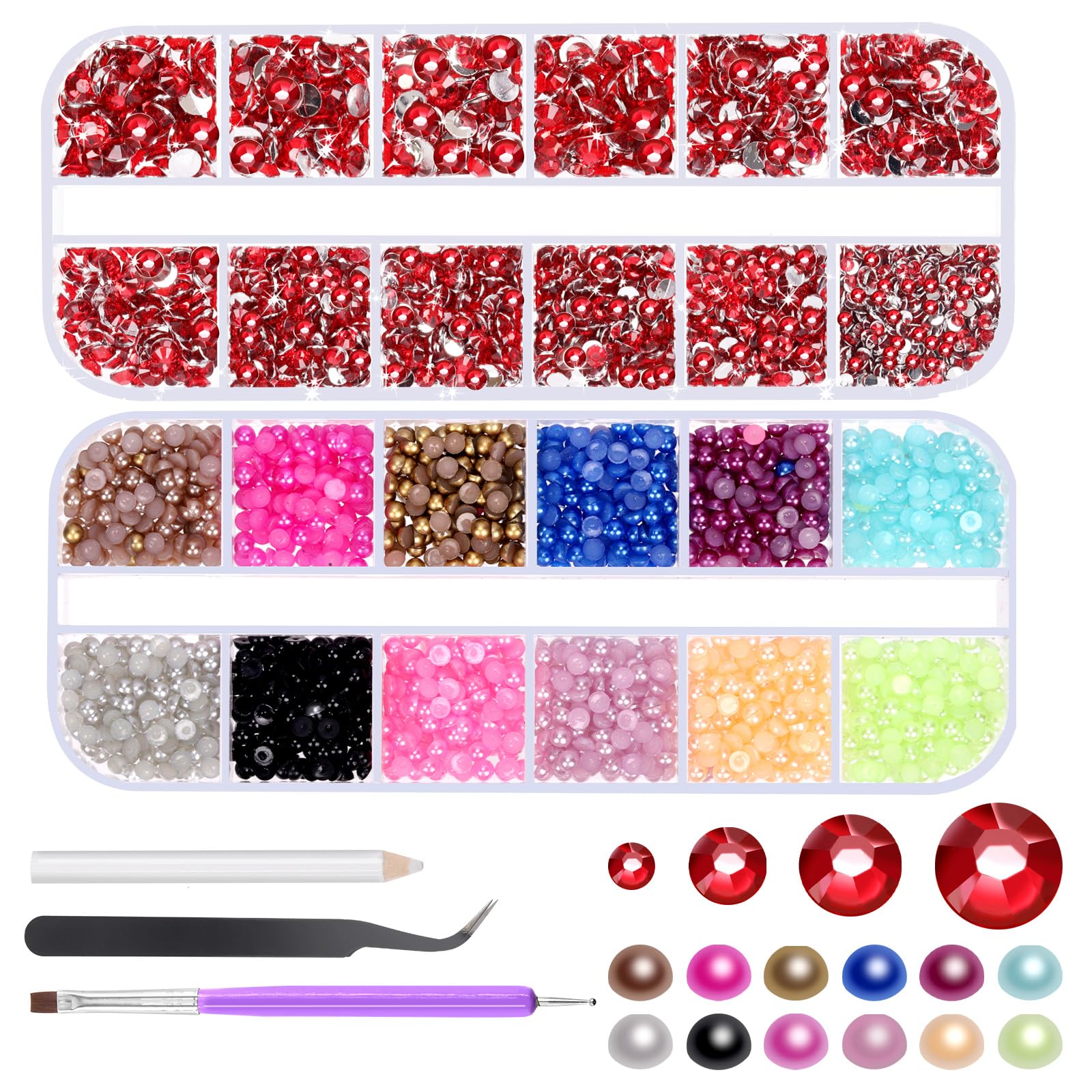 Glarks 4403pcs Rhinestone & Flat Back Pearl Set - 2mm-5mm Deep Blue Gems, 3mm Pearls, With Tools - View #9