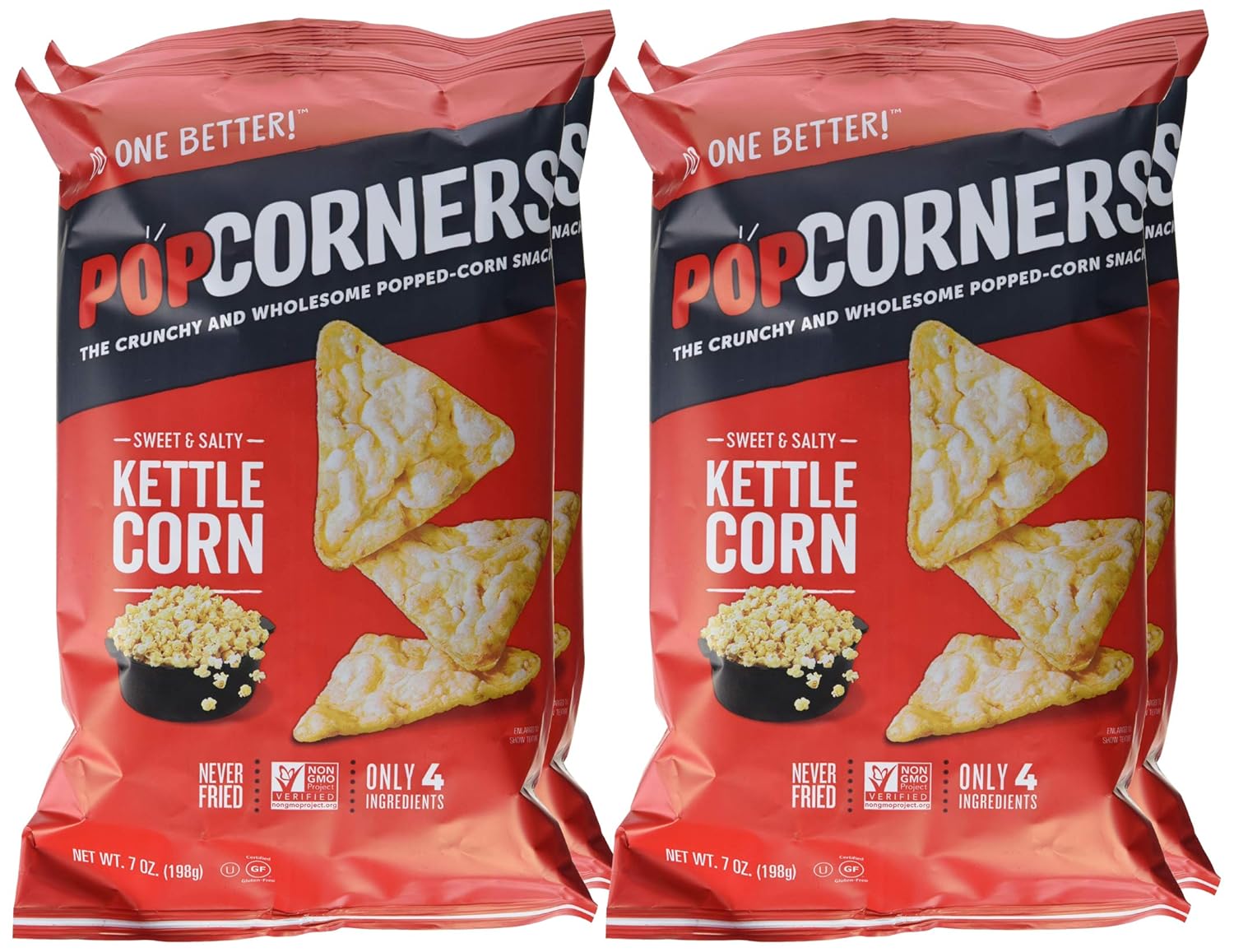 Popcorners Kettle Corn Snack Gluten Free, Vegan Snack (4 Pack, 7 Ounce Snack Bags), 4Count