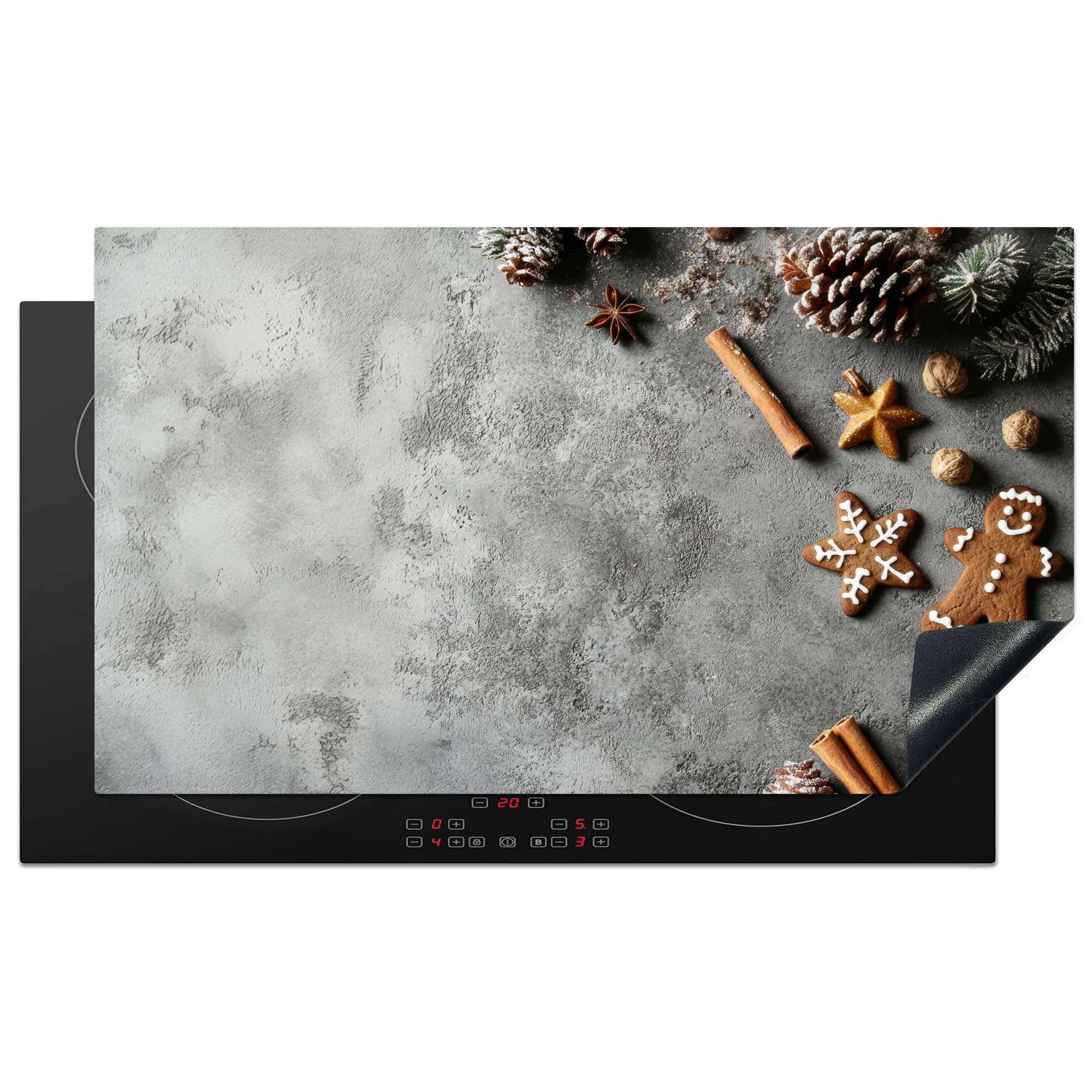 KitchenYeah© Induction Hob Protector Mat 20.5"x35.4" / 90x52 cm Stove Cap Top Cover Kitchen Cooker Covers for Electric Hobs Vinyl Christmas - Baking - Grey - Rustic
