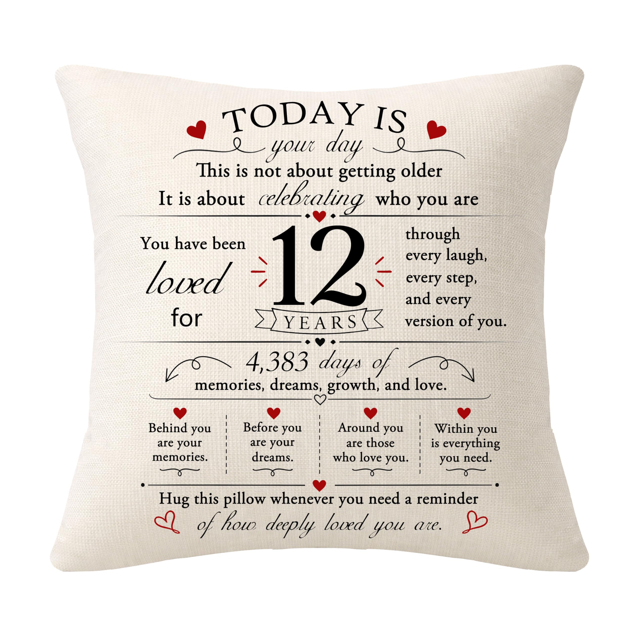 Bommex 12th Birthday Gift Cushion Covers for Girls Boys