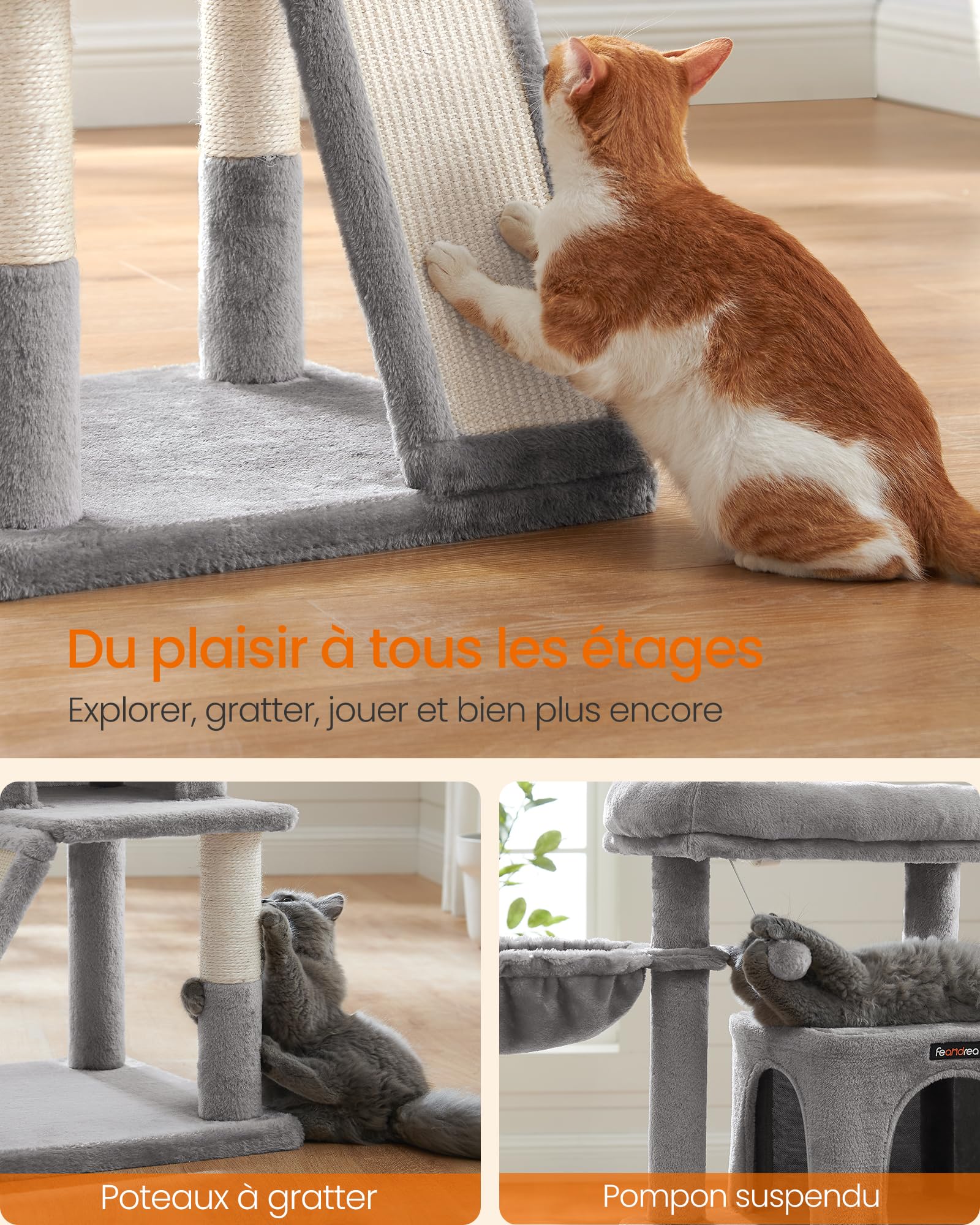 FEANDREA Arbre à Chat, Tour de Jeux, Grand Plate-Forme, Gris Clair PCT51W