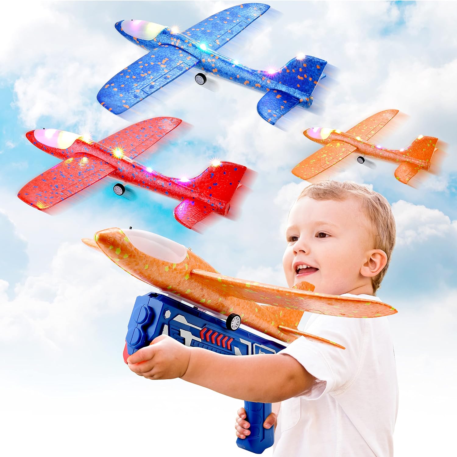 BELLOCHIDDO 3 Pack Airplane Launcher Toy,Foam Glider LED