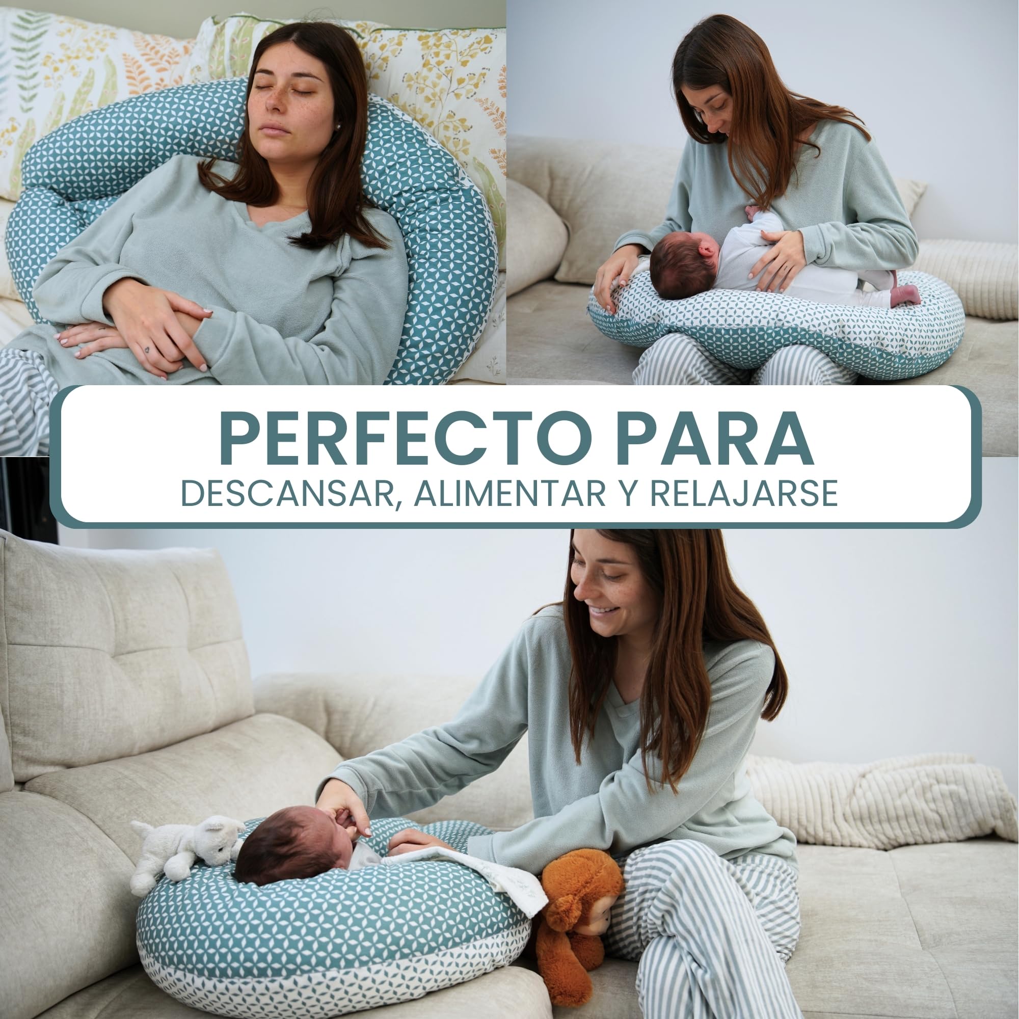 MATERNIKA Almohada Embarazada y cojin de Lactancia-XL Oeko-Tex. Multifunción 3 en 1 para Dormir, para la Lactancia y como Nido Bebe - Relleno de Espuma viscoelástica - Incluye Muselina para Bebe.