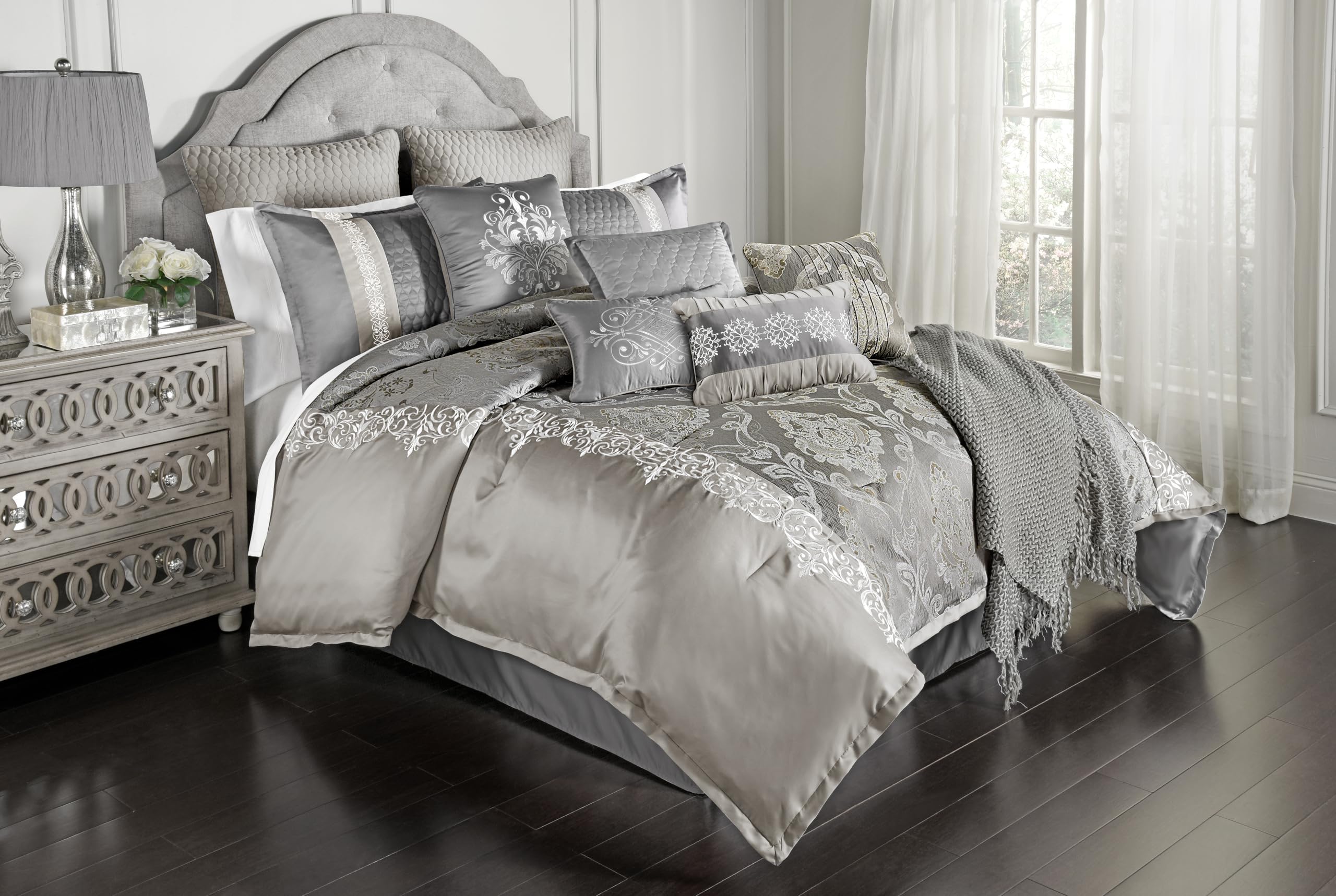Elegant Collection Comforter Set, King, Kacee - Platinum, 12-Piece Set