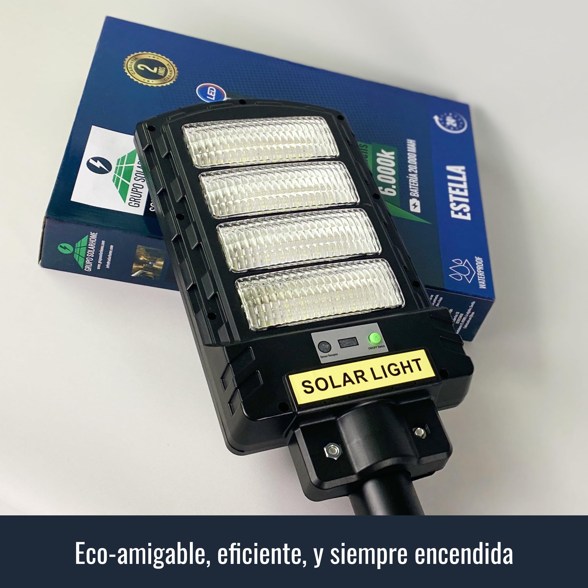 Farola Solar Exterior LED 300W | Lampara Solar Exterior Jardin | Luz Solar Exterior | 6000 Lúmenes | 48H Autonomía | Mando a Distancia | IP65 Impermeable | SET de Montaje Incluido (4)