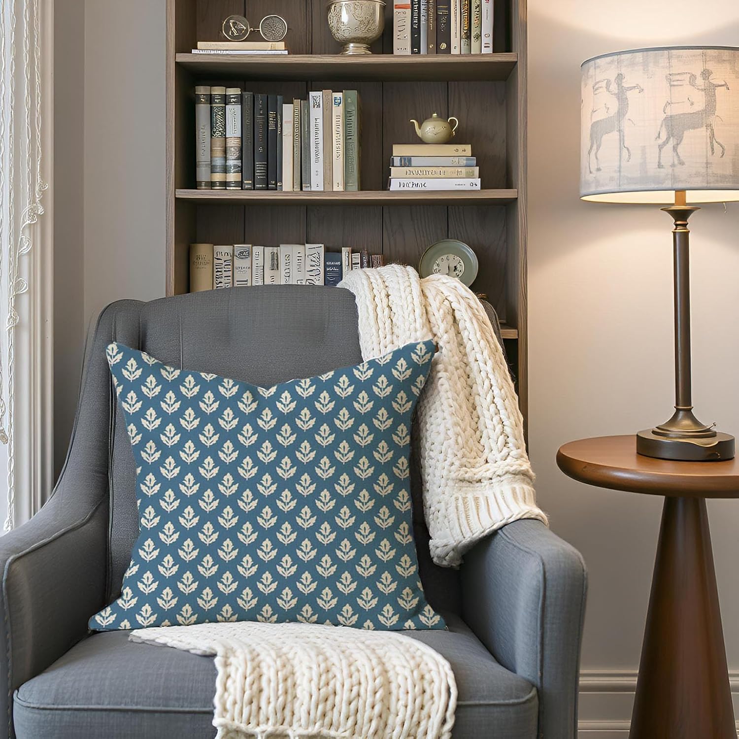 PANDICORN Floral Throw Pillow Covers 18x18 Inch Set of 2 Vintage Blue and White Pattern Flower Boho Outdoor Spring Farmhouse Decorations Decorative Cushion Cases for Home Living Room Couch Decor - Image 4