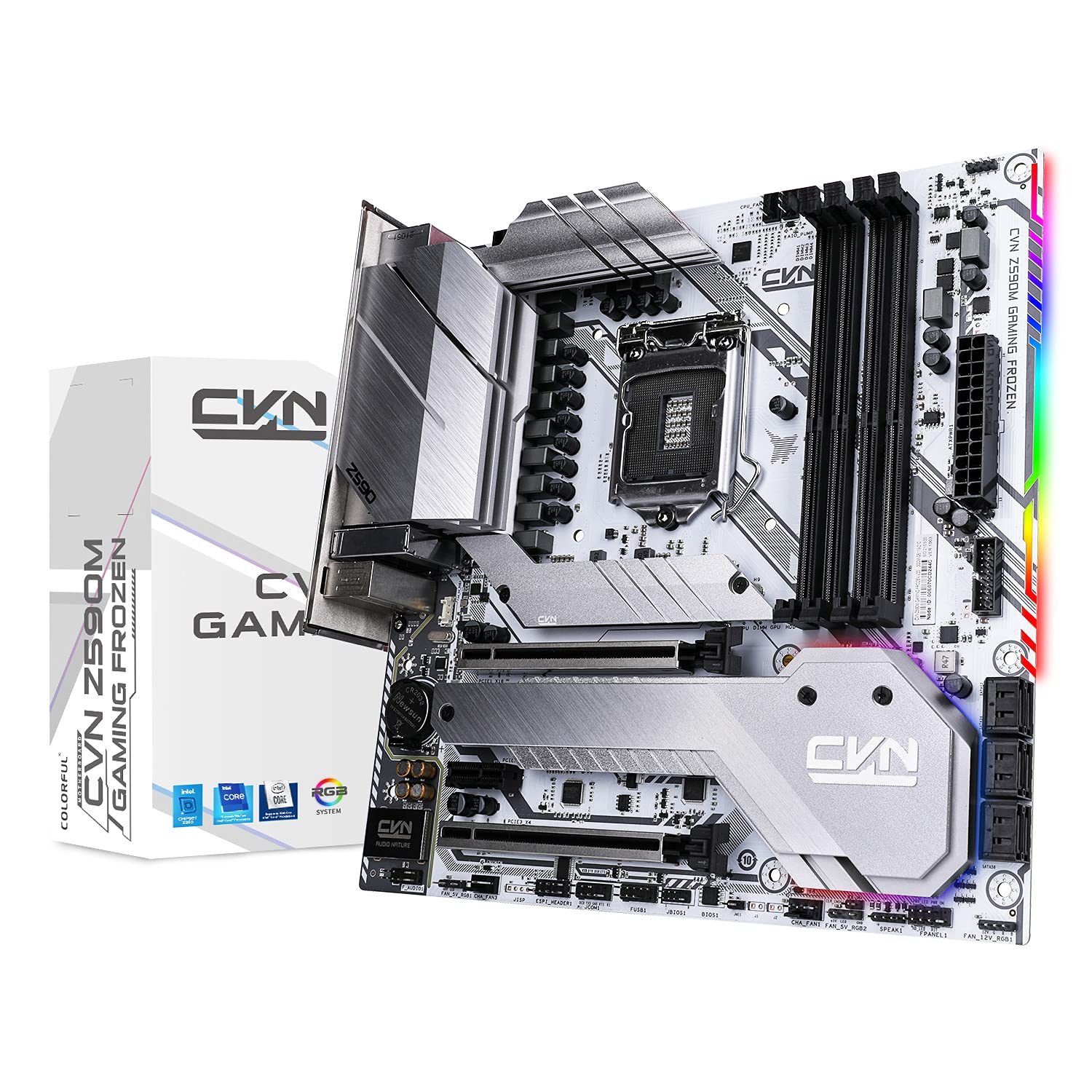 Segotep CVN Z590M GAMING FROZEN V20 LGA 1200(Intel11th/10th Gen) Micro ATX Motherboard (Wi-Fi 6, PCIe 4.0, 10+2 Power Stages, Dual M.2 Slot, 1000M LAN, 6X SATA 6.0 Gb/s Ports, ARGB Sync)