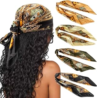 DRESHOW 90 x 90 cm Large Square Scarves for Women, Pack of 4, Silk Headscarf, Banda…