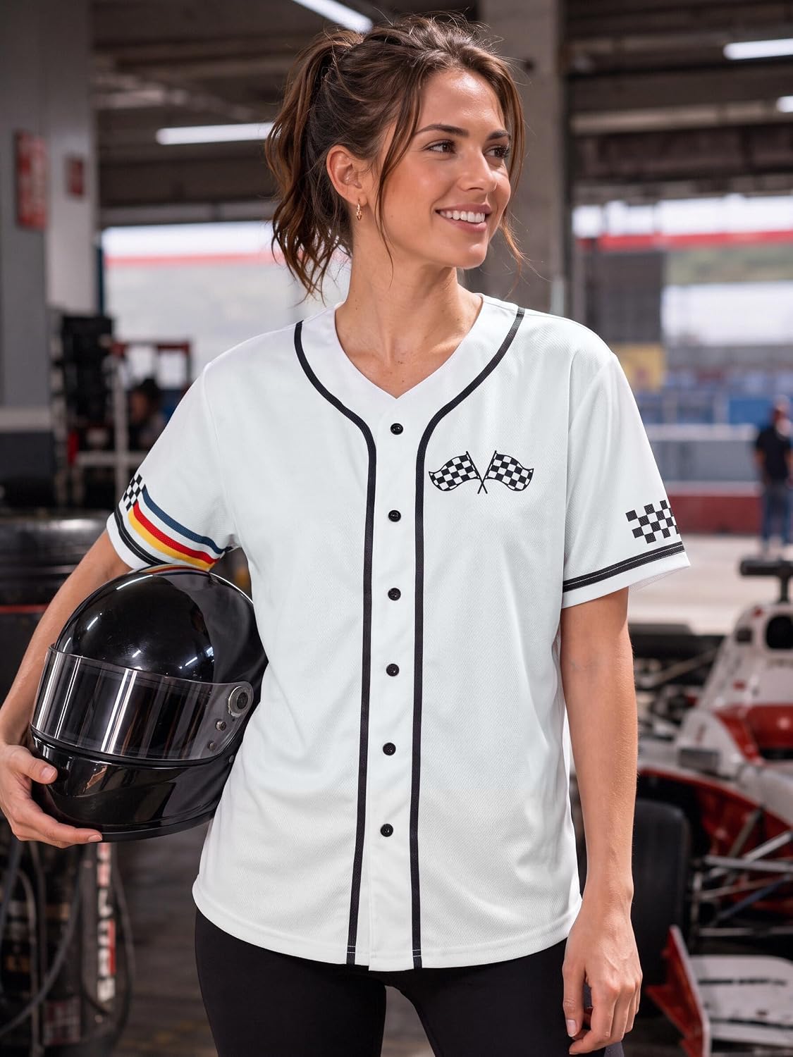 Men's Racing Jersey Race Car Button Down Shirts Checkered Flag Tops