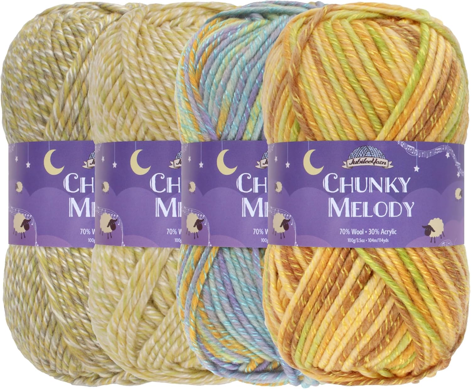 JubileeYarn Chunky Melody Yarn - Bulky Wool Blend - 100g/Skein - Shades of Yellow - 4 Skeins