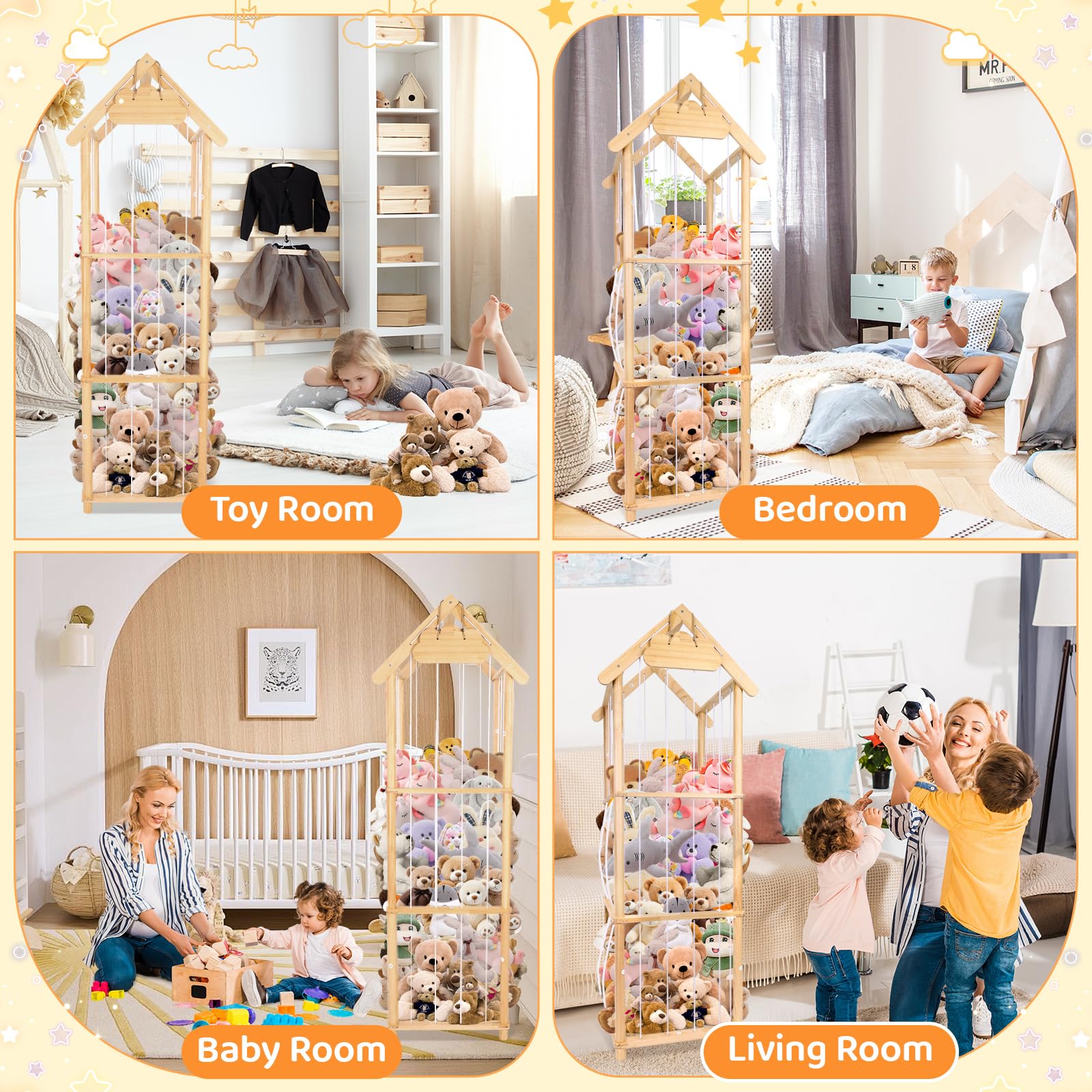 Contenitore per animali di peluche con ruote 360° 150x40x40 cm