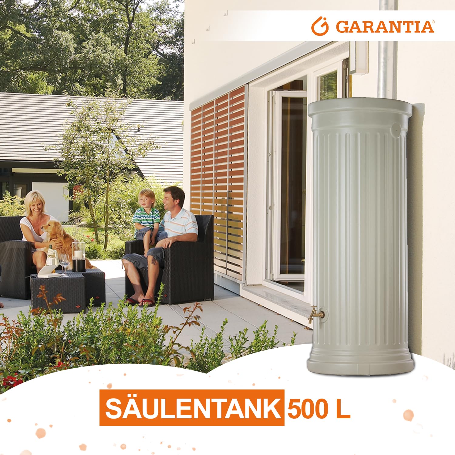 GARANTIA Säulentank Regentonne 500 Liter sandbeige Regentonne, Wassertank | Regenfass, Regenwassertonne, Wasserbehälter, Regenwassertank, Wasserfass, Wassertonne, Wasserfass 500 Liter