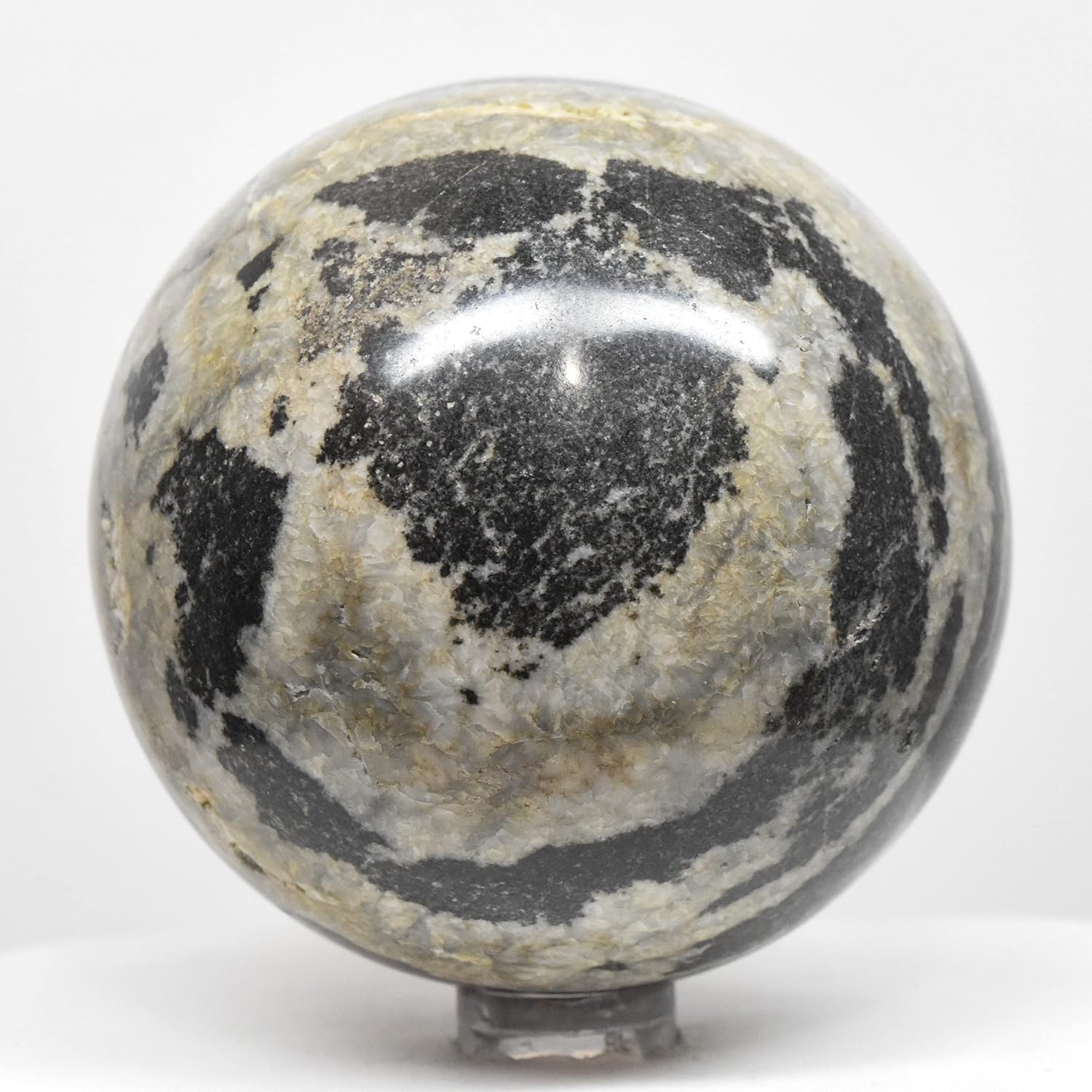 66mm Black & White Onyx Sphere Natural Zebra Chalcedony Crystal Ball Polished Mineral Stone - Peru + Stand