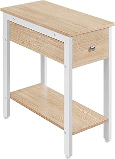 Yaheetech Side Table with Drawer, Slim Sofa Side End Table for Small Spaces/Living Room, 2-Tier Storage Nightstand Metal Bedside Table for Bedroom, Easy Assembly, 59.5x29.5x60cm, Light Oak