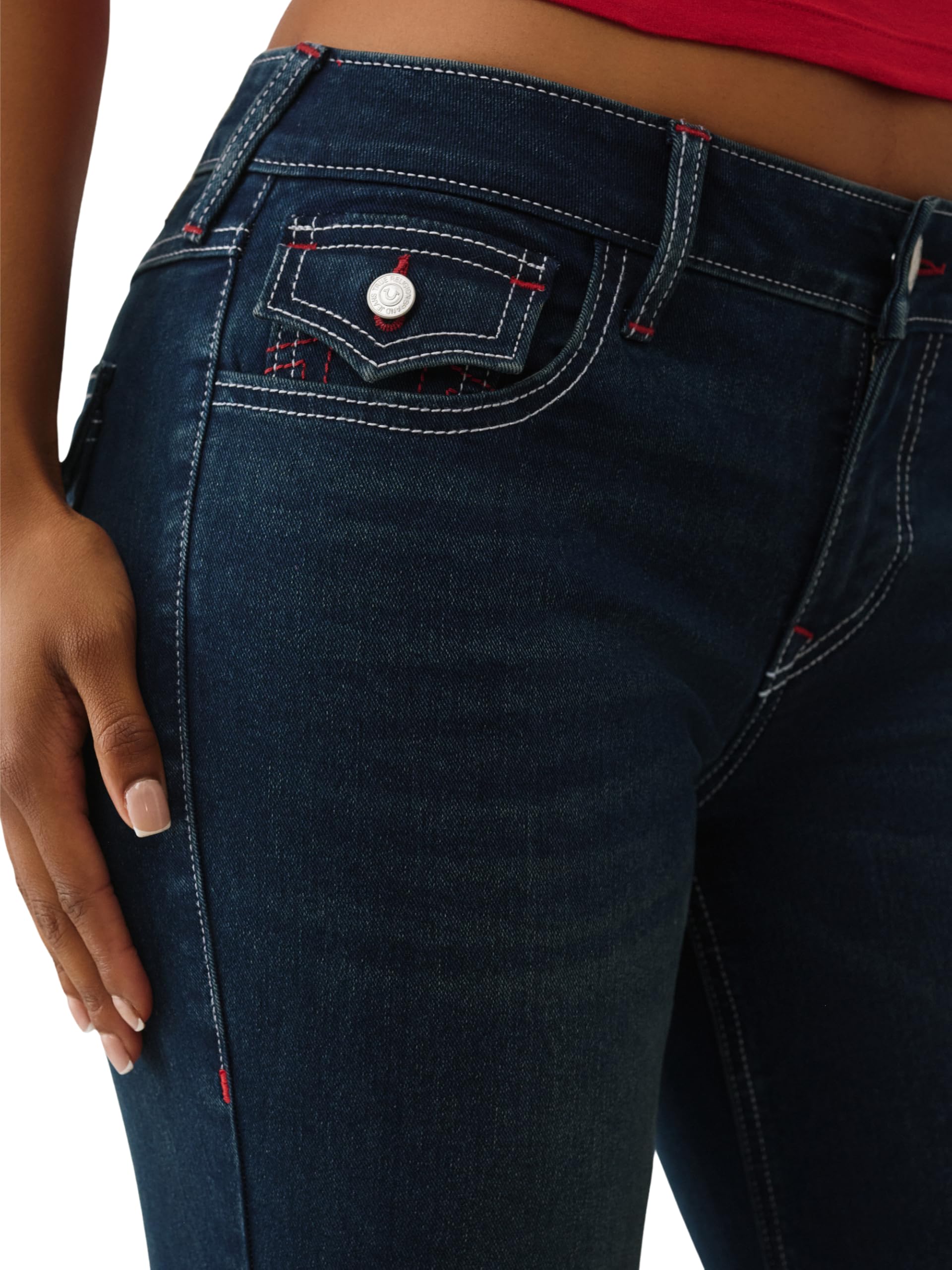 True Religion Damen Joey Single Needle Mid Rise Flap Flare Jeans
