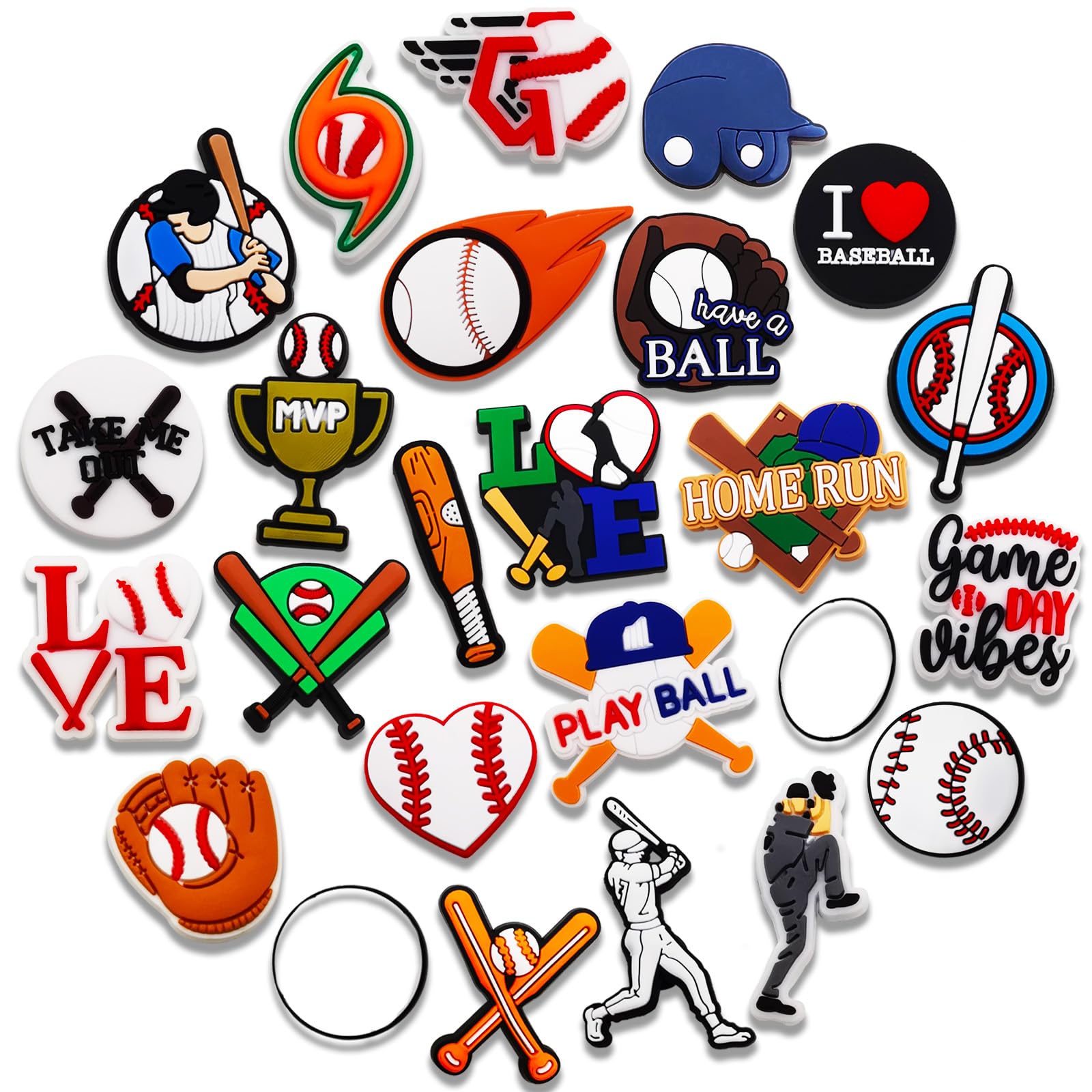 Zhycesog25 50PCS Baseball Shoe Charms for Croc Bubble Slides Clogs Sandals, Sports Balls Shoe Accessories Decorations for Boys Men Teens Adults