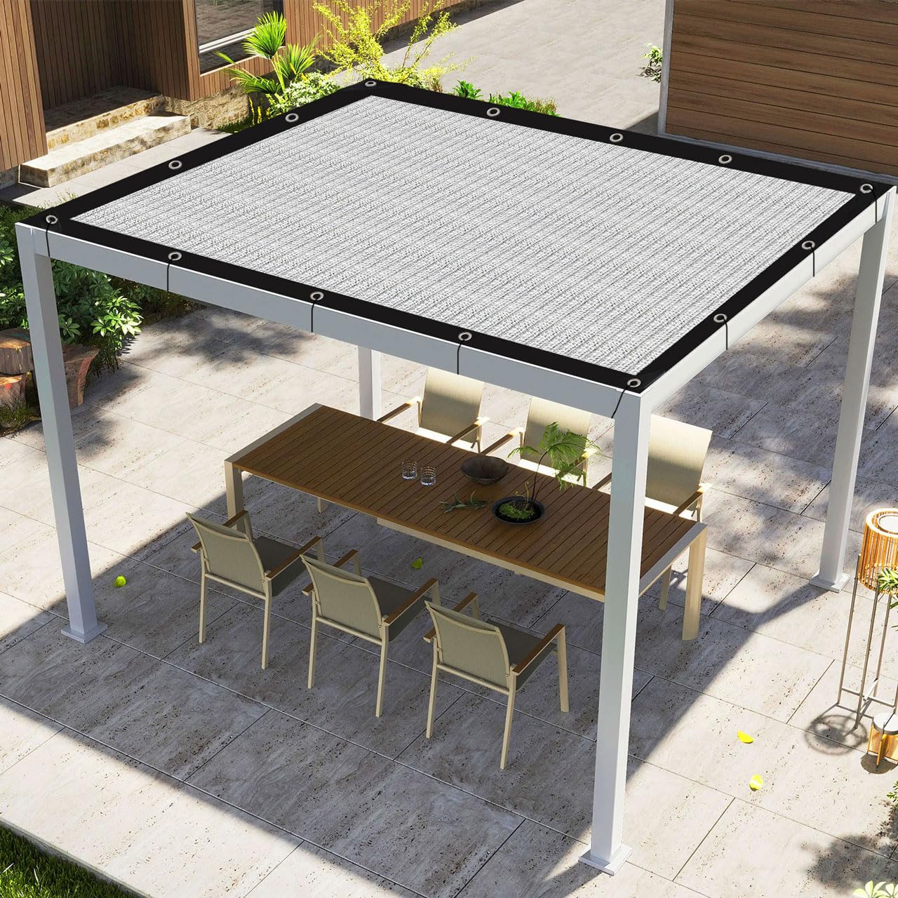 Filet D'ombrage en Aluminium 80%, Voile avec Œillets, Facile à Suspendre pour Jardin, Patio, Lawn, Abri de Voiture