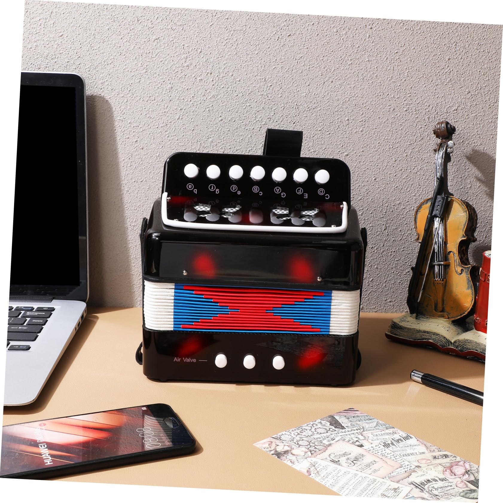 Fisarmonica Giocattolo per Bambini, 7 Tasti 2 Bassi, Nero | Abs Leggero, Portatile Valvola D’aria, per Principianti ed Educazione Precoce, Regalo di Compleanno