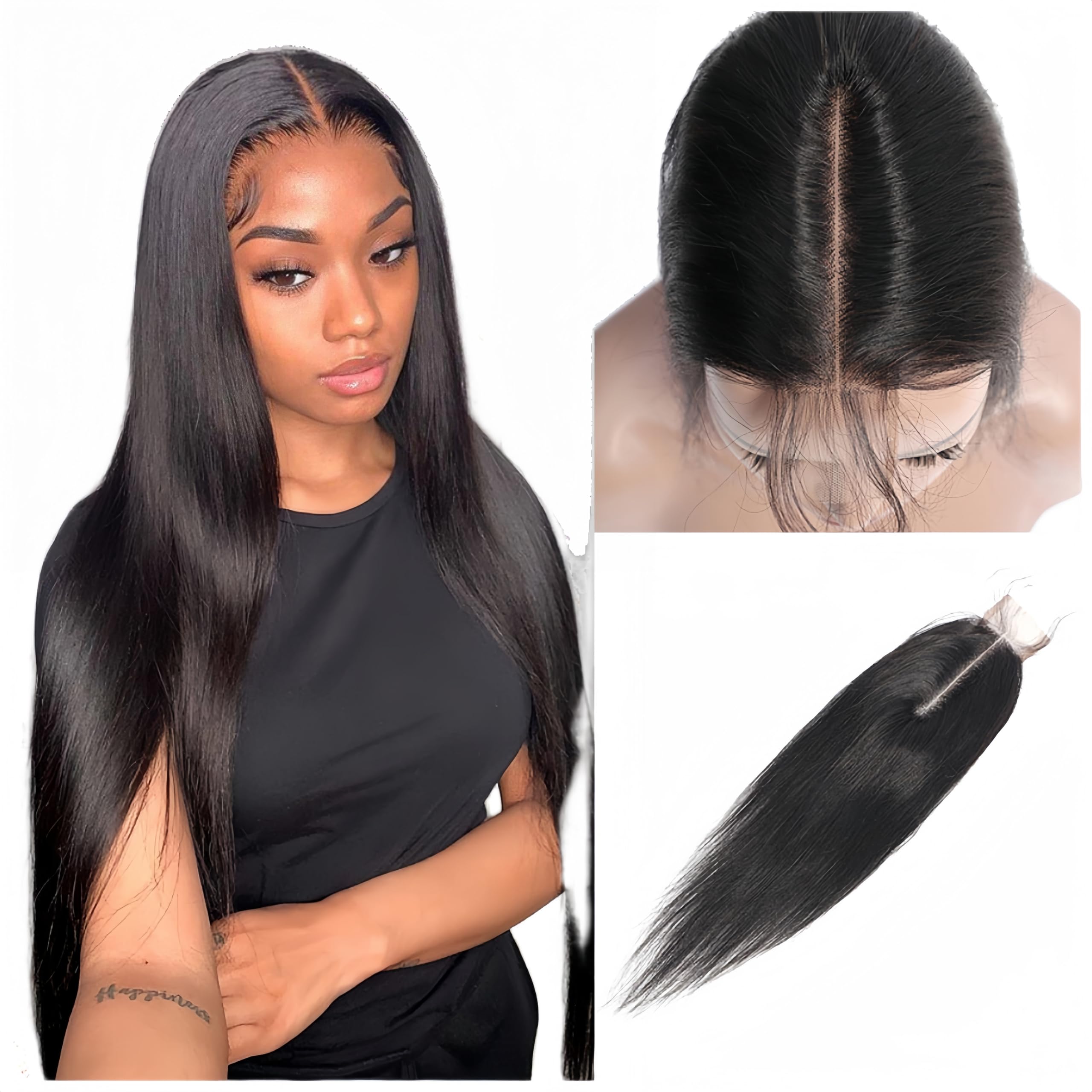 Czrleaty Brazilian Straight Hair 2x6 HD Lace Closure Deep Middle Part Remy Human Hair 2x6 Closure Natural Black Color(8")