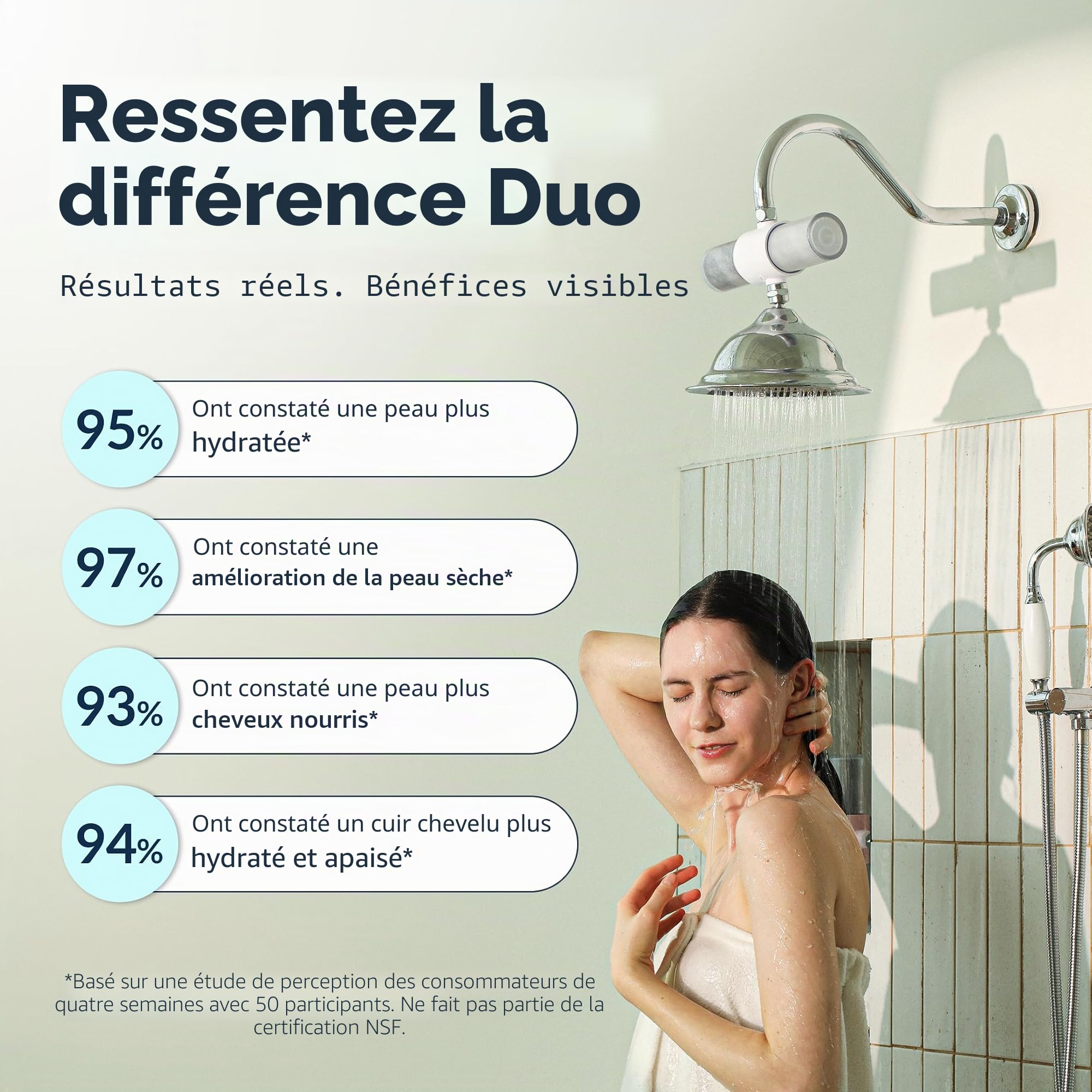 Filtre de pommeau de douche pour eau dure, filtre à eau de douche multi-étapes avec double cartouches filtrantes et connecteur à joint torique pivotant, filtres adoucissants d'eau pour éliminer le