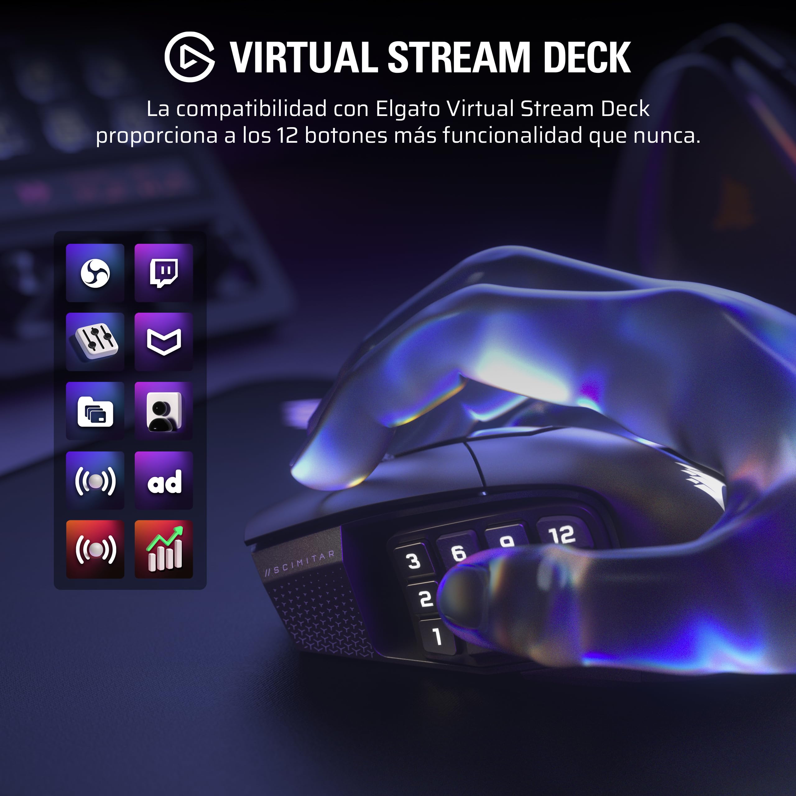 Corsair Scimitar Elite Wireless SE MMO Ratón para Juegos – Gunmetal | 33,000 DPI, 16 Botones Programables, Key Slider Ajustable, Elgato Virtual Stream Deck, 1.000Hz, PC, PS5, PS4, Xbox, Mac