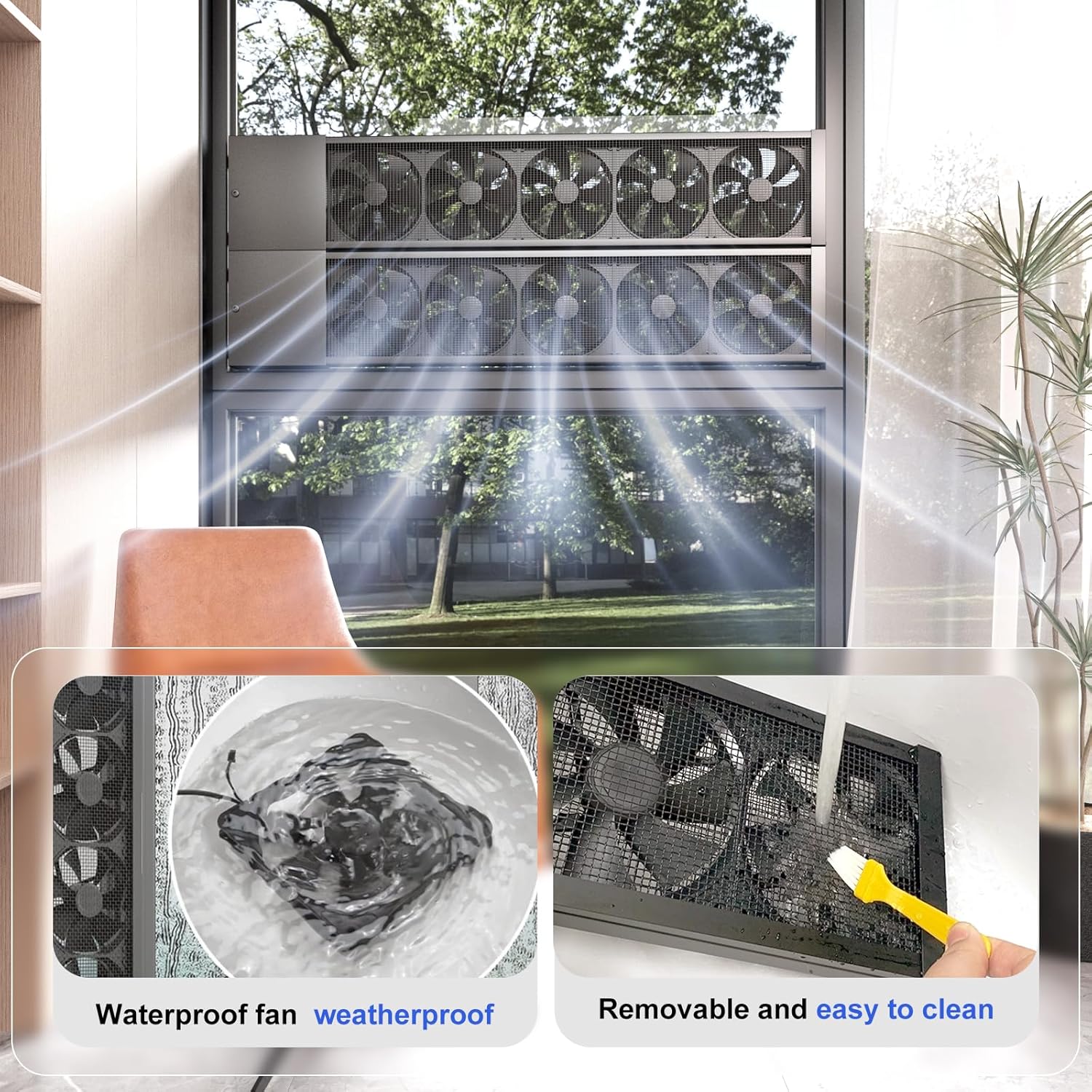 AMSXNOO 31.9-35.8" Vertical Window Exhaust Fan for Sliding Window, Punch-Free Installation Casement Window Fan, Variable Speed Vent Fan, 4" Retractable, for Livingroom Bedroom Bathroom Kitchen Office