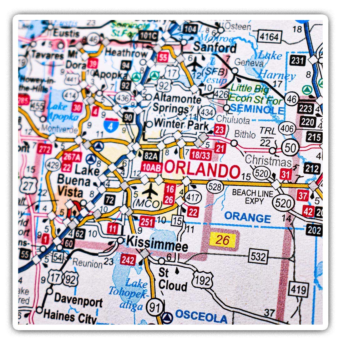 Destination Vinyl Ltd Multi Square Stickers (Set Of 2) 10Cm - Orlando Florida America Usa Travel Map Fun Decals For Laptops,Tablets,Luggage,Scrap Booking,Fridges, #45956