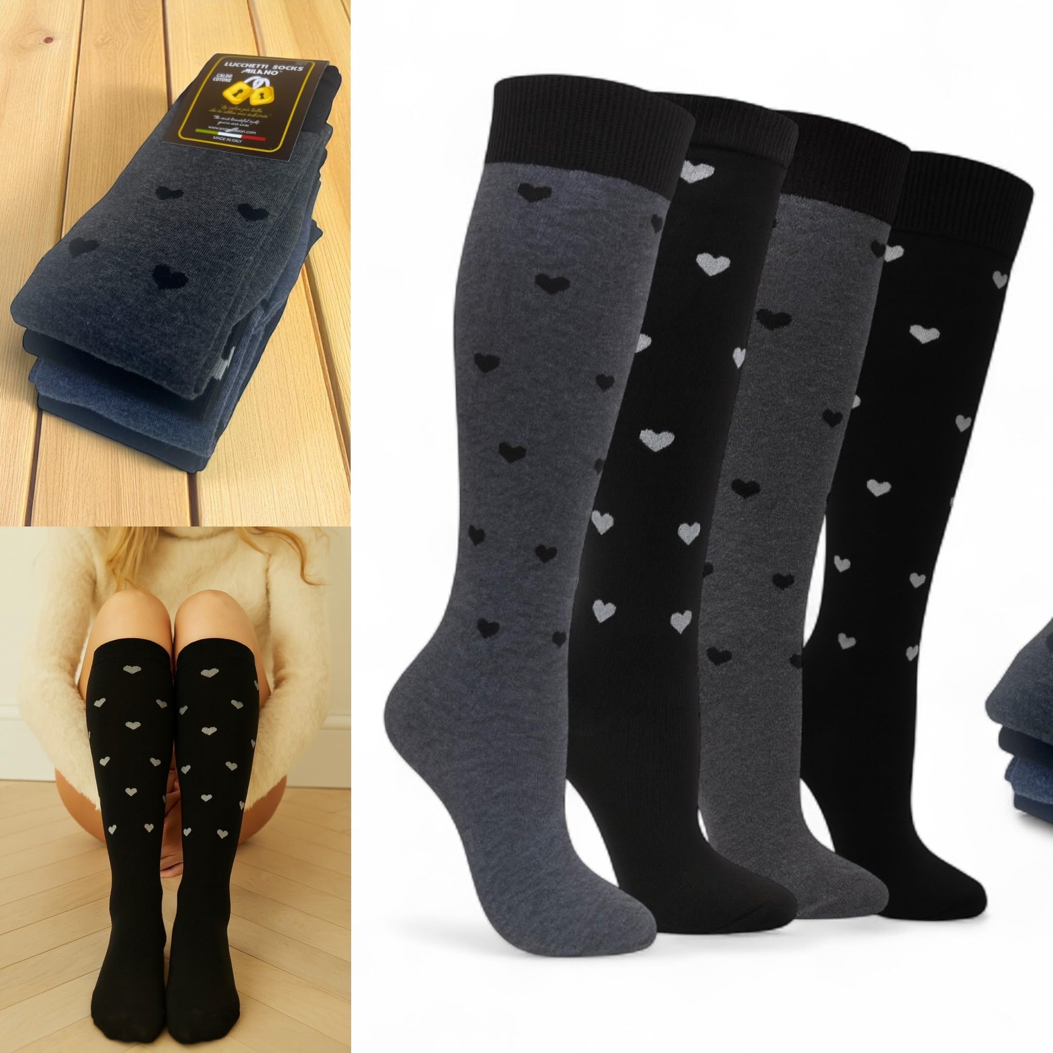 Lucchetti Socks Milano Calze Lunghe Donna Caldo Cotone, Termiche, Fantasia Colorata, Righe,Morbide e Traspiranti, Perfette per Inverno, Uso Quotidiano o Regalo,Confortevoli e Resistenti 4 Paia