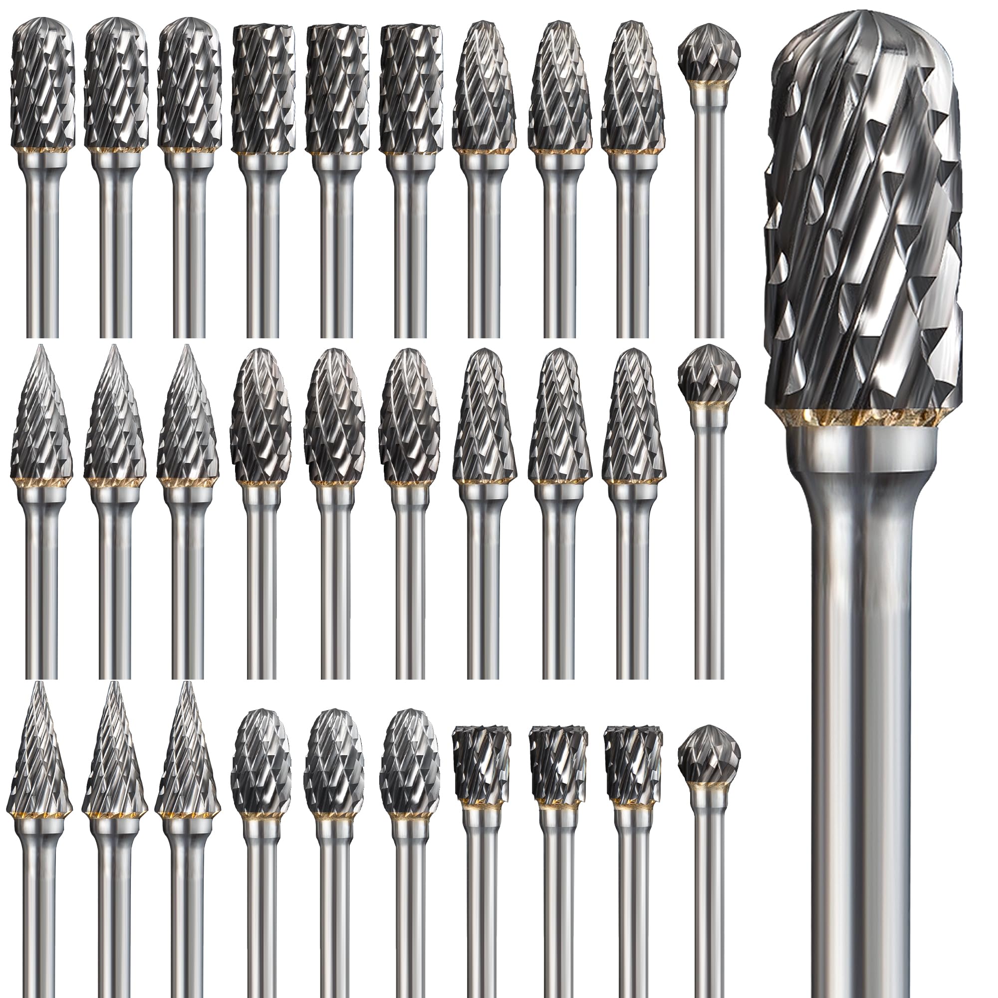 30Pcs Carbide Burr Set 1/8" Shank Compatible with Dremel Rotary Tool