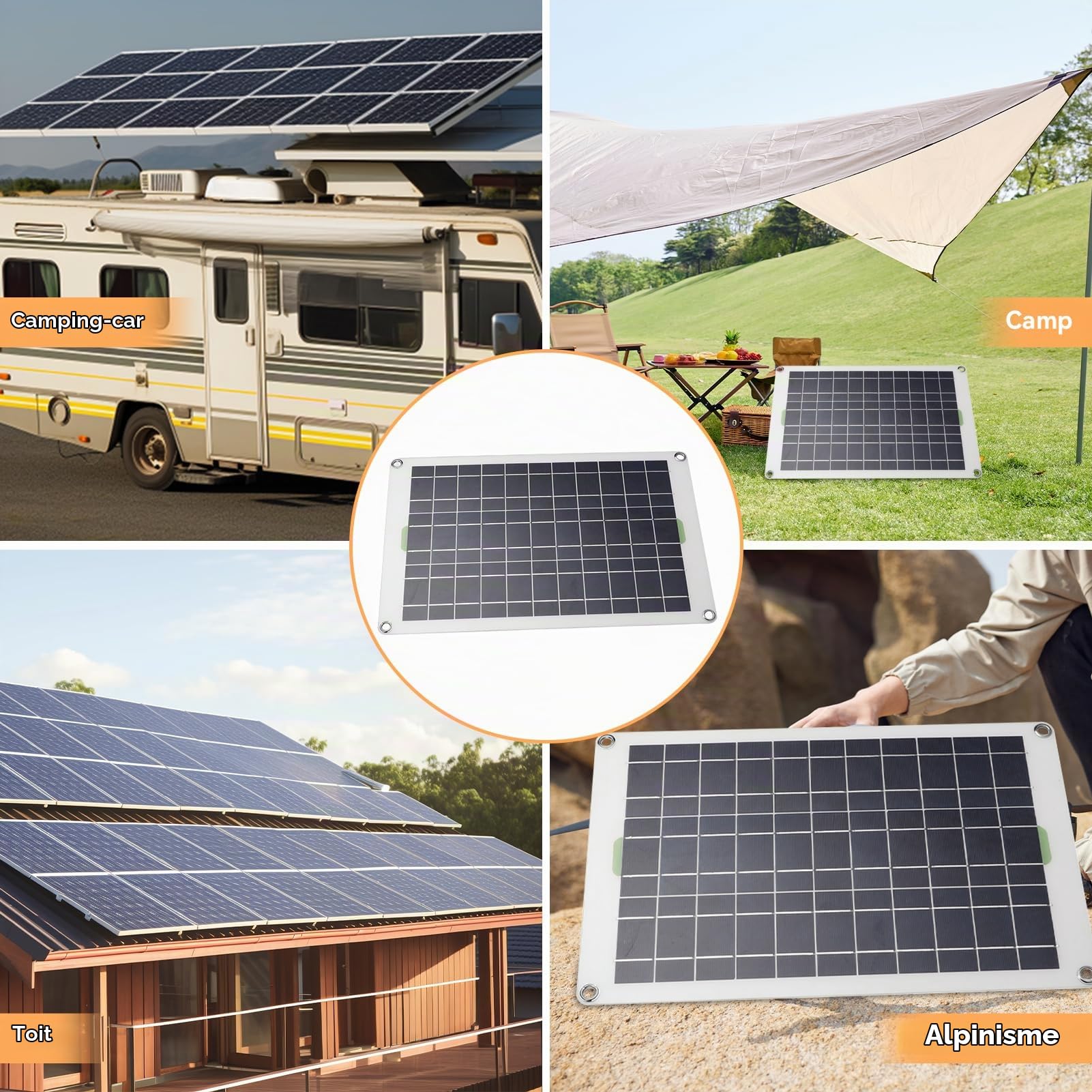 HERCHR Chargeur De Batterie Solaire 50W 30a, Panneau Solaire De Contrôleur De Chargeur De Panneau Solaire 12V 24V pour Camion De Remorque De Camping-Car Marin De Bateau De Voiture