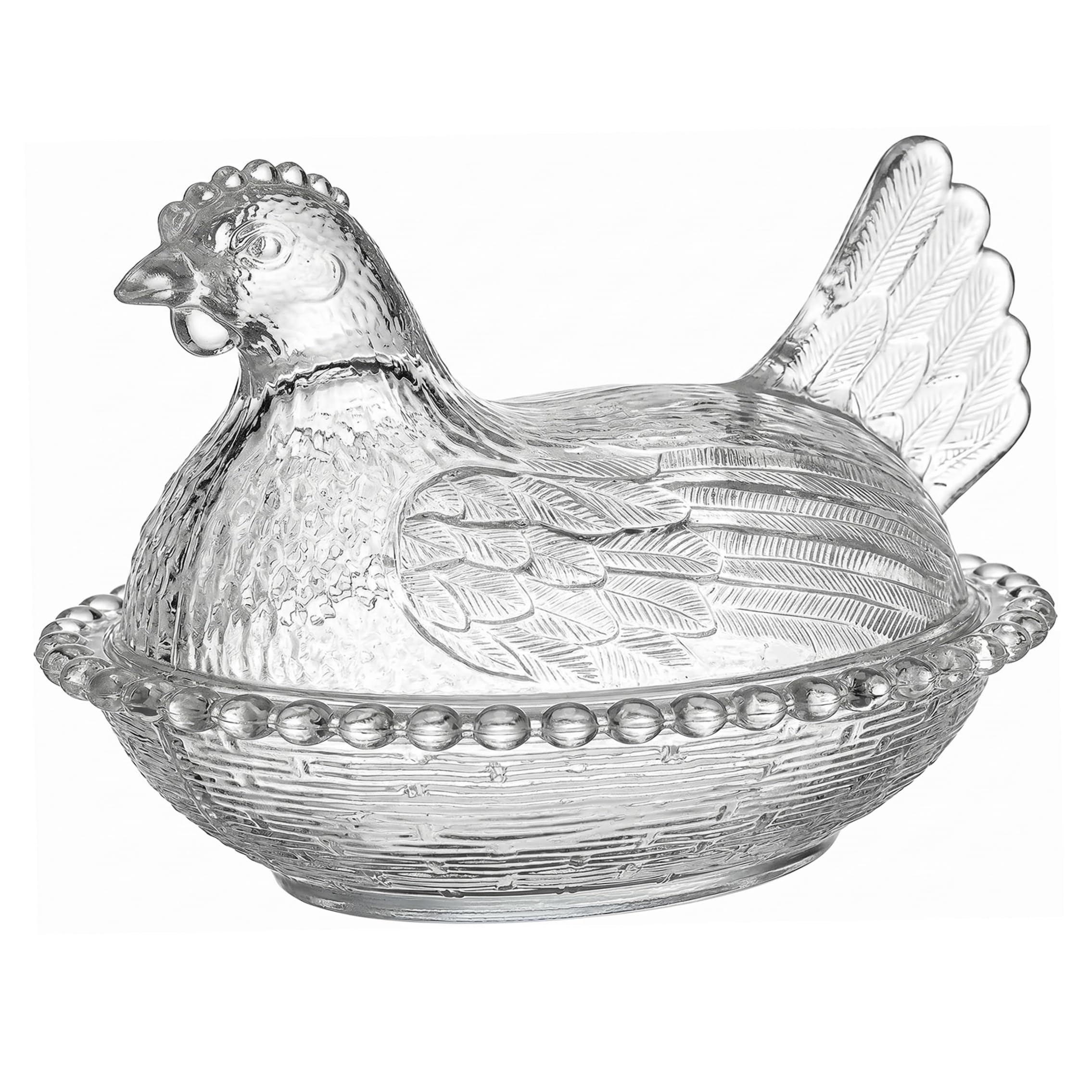 Tsawntd Hen on Nest Candy Dish with Lid, Transparent Glass Storage Jar for Snacks, Home Desktop Decor (Transparent)