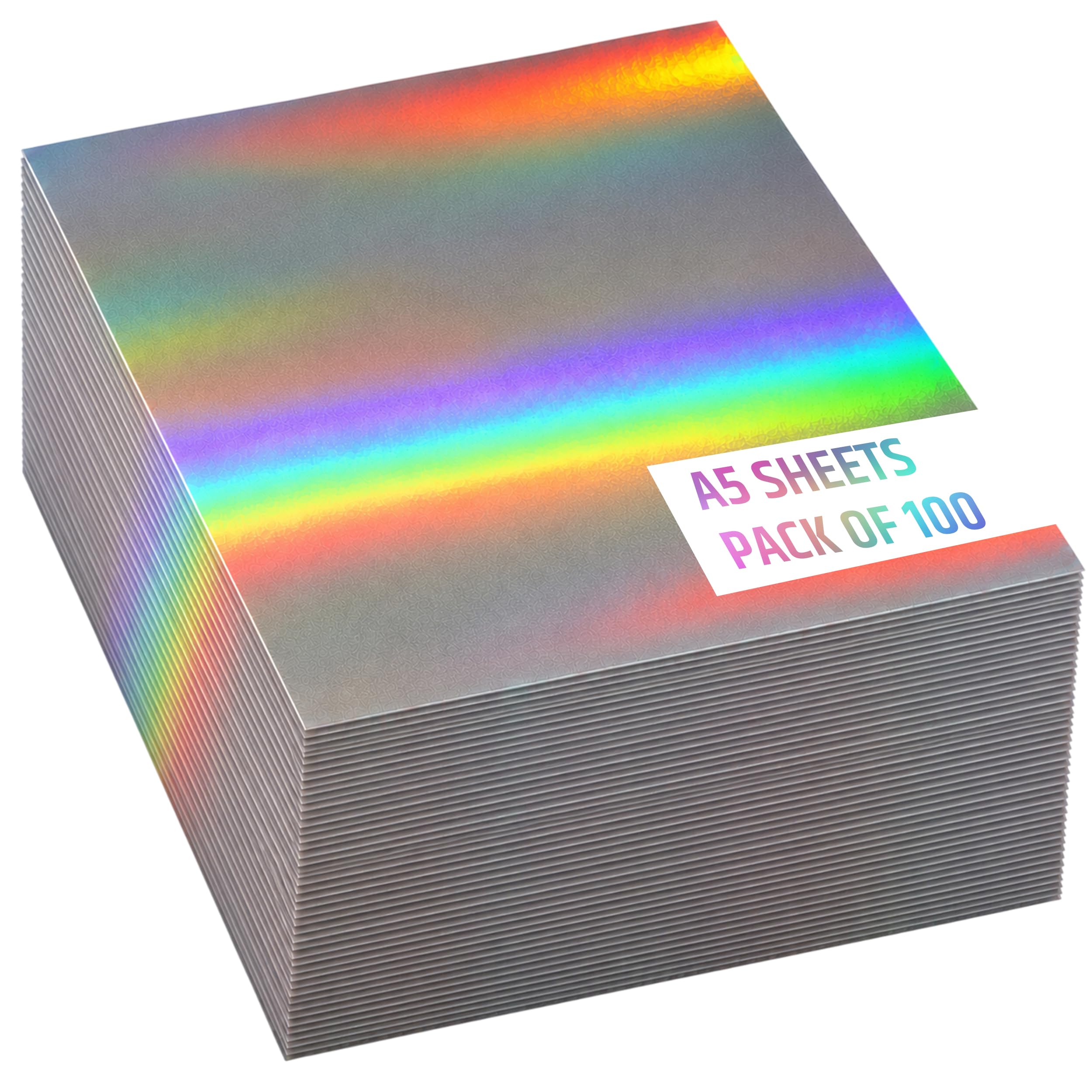 PaperCutz A5 Silver Rainbow Holographic Card, 250GSM, 100 Sheets