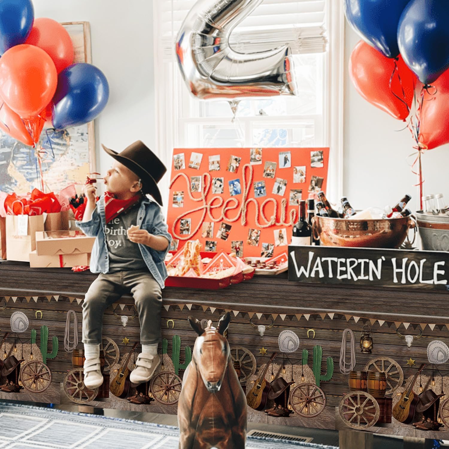 4 Pack Western Tablecloths - Western Birthday Table Cover Wild West Theme Saloon Yeehaw Scene Setters Tablecloth for Western Theme Baby Shower Birthday Party, 86 x 51 Inch
