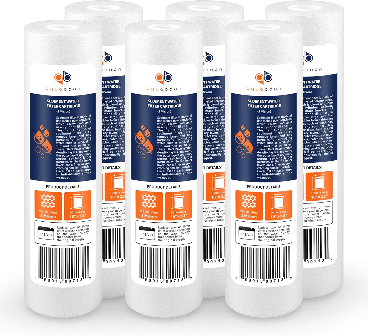 Aquaboon 5 Micron 10 x 2.5 Sediment Filter - Whole House Water Filter Replacement Compatible with Well Water Filters - P5