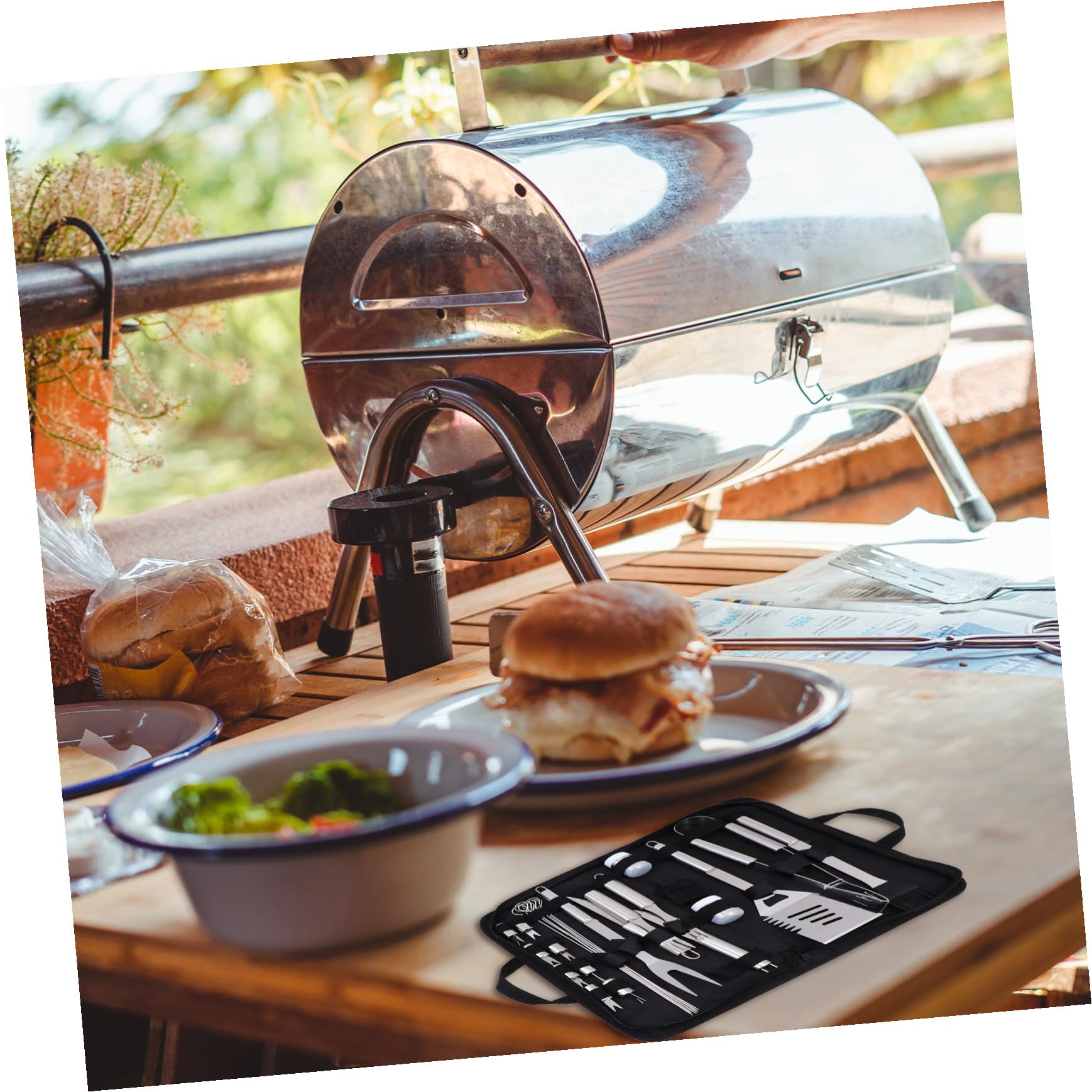 Utensili Barbecue in Metallo Resistente Portatile con Borsa Oxford Accessori BBQ Pratici e Resistenti per Grigliate all'Aperto e Escursioni