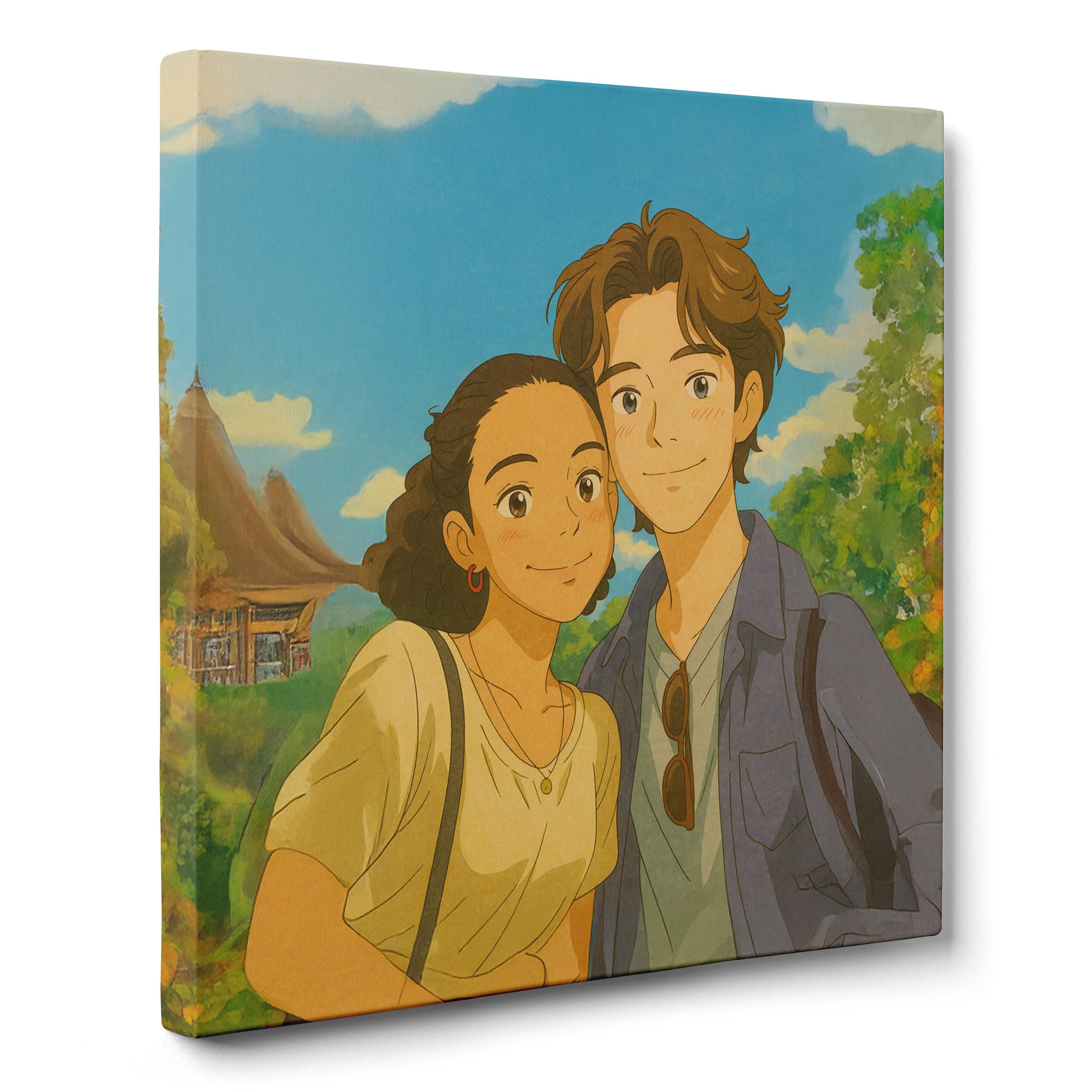 ConKrea – Caricatura dalla Tua Foto Personalizzata | 30x30cm | Stile Cartone Anime Manga Giapponese | Quadro su Tela Canvas | Idea Regalo Divertente per Famiglie e Coppie