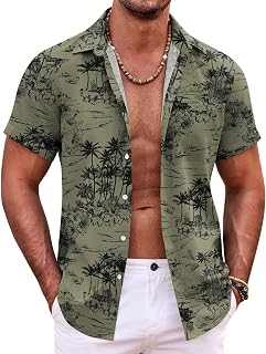 COOFANDY Mens Hawaiian Shirt Short Sleeve Button Down Shirts Tropical Summer Beach Shirts Casual Floral Aloha Shirts