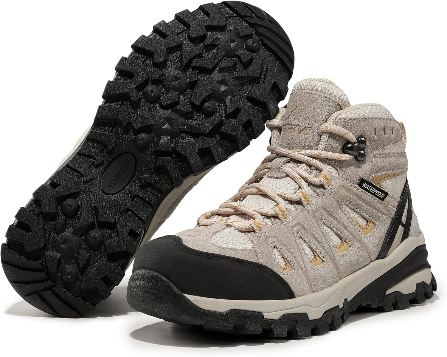 NORTIV 8 Wandelschoenen voor dames, outdoorschoenen, sportschoenen, halfhoge trekkingschoenen, mountainbike, trainer, backpacking, laarzen, bergbeklimmen, licht, Bruin Oranje, 40.5 EU